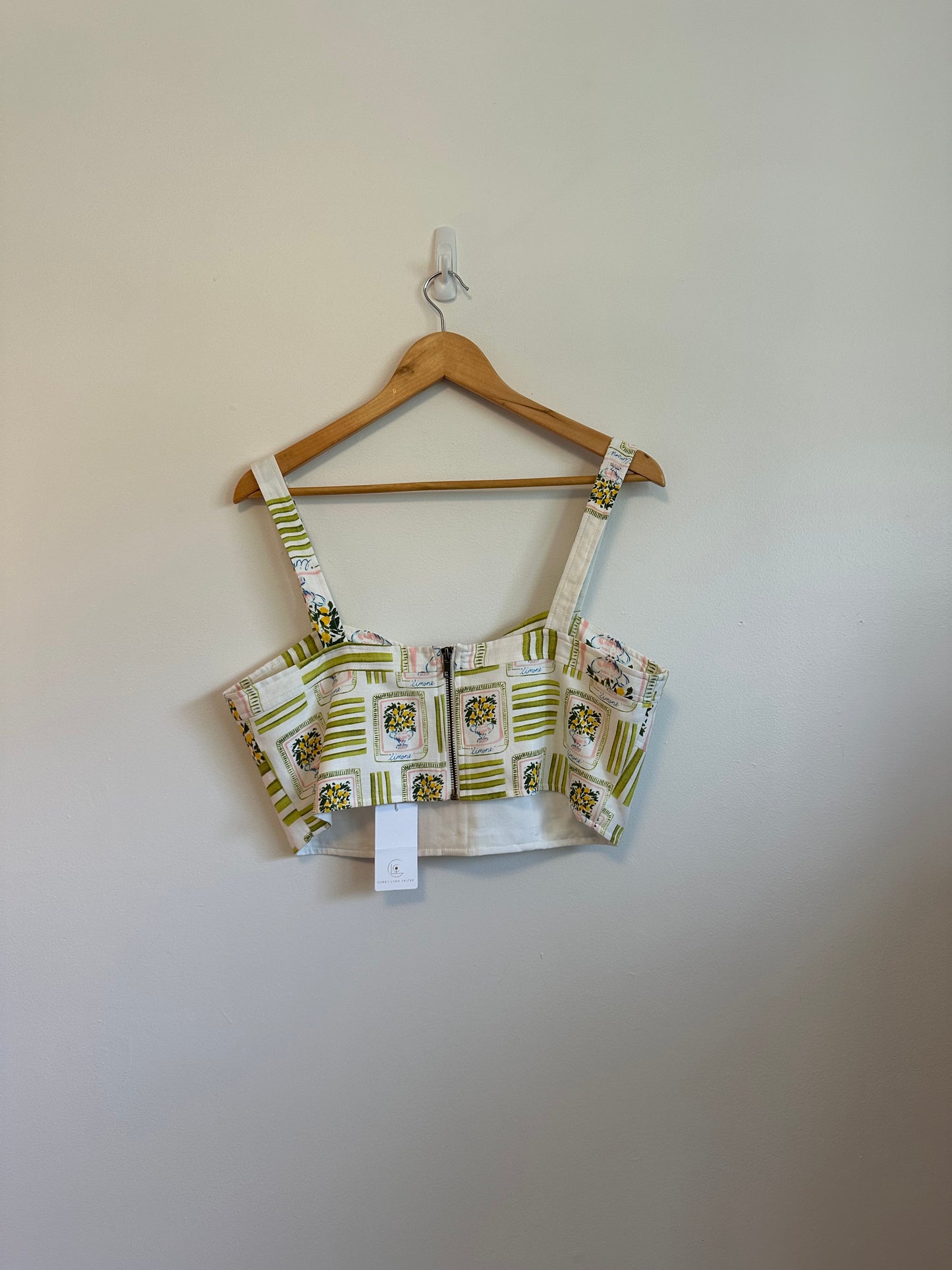 NWT Corey Lynn Calter Odell Linen Blend Crop Top in Lime Green | Size Large