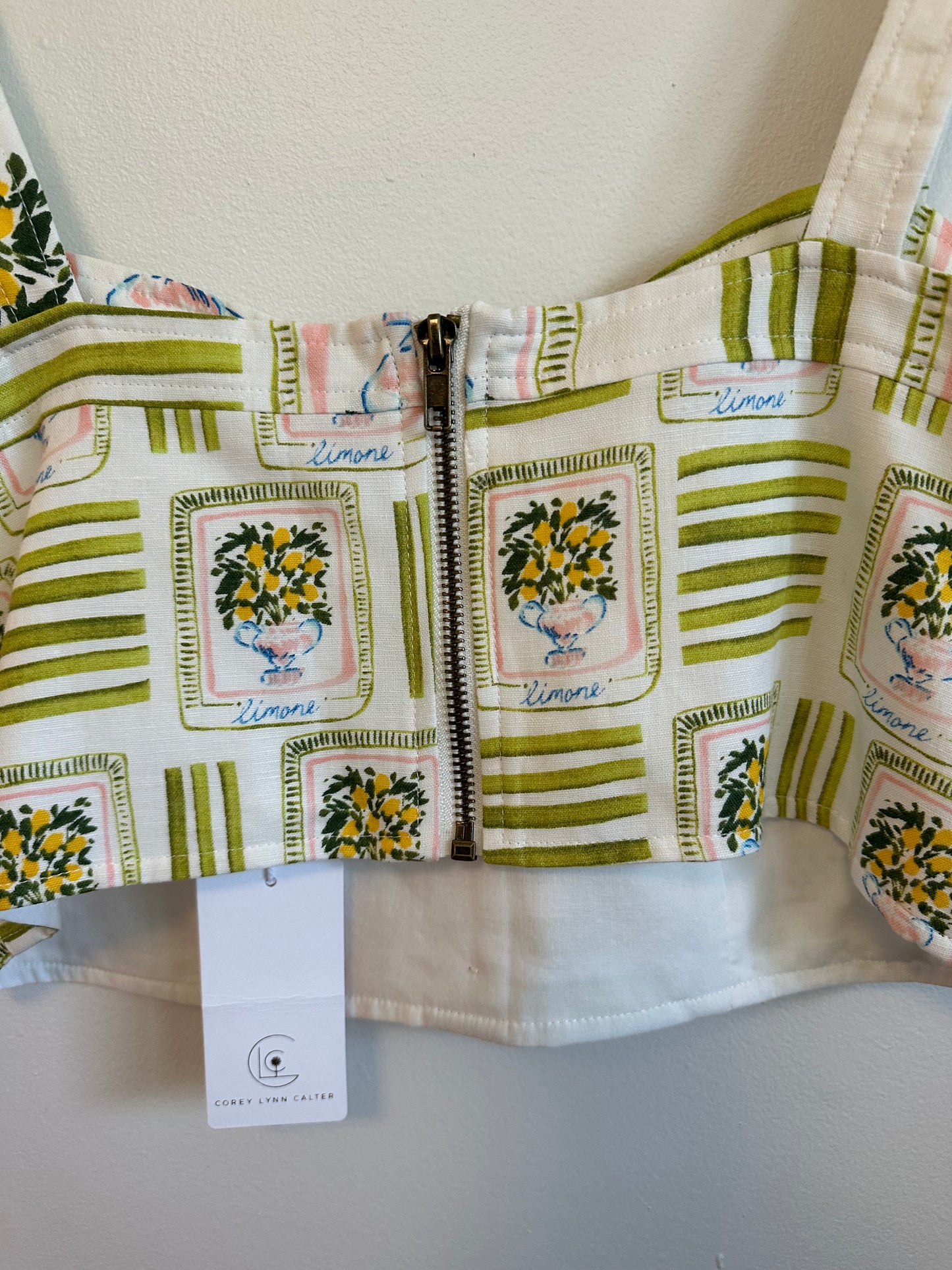 NWT Corey Lynn Calter Odell Linen Blend Crop Top in Lime Green | Size Large