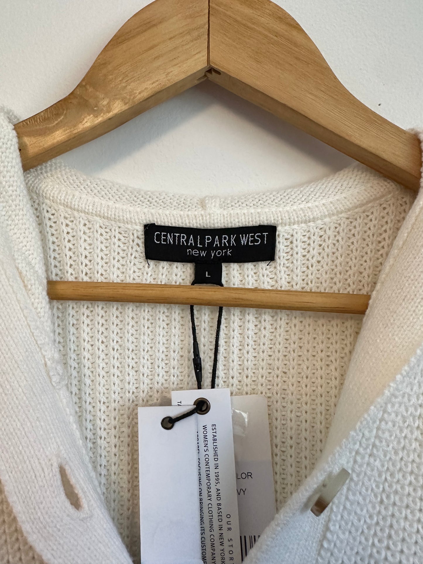 Central Park West NWT Sleeveless Hooded Stripe Button Front Sweater | Size Large