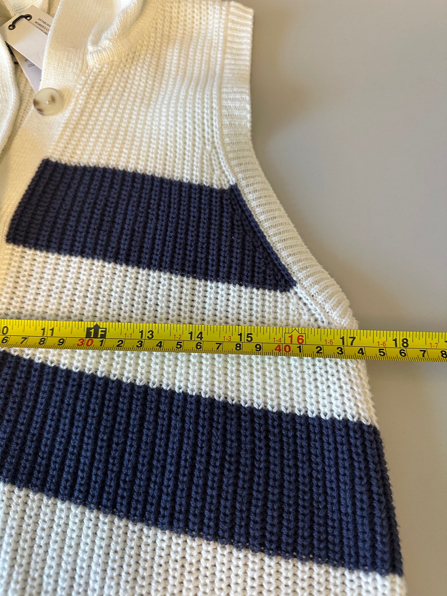 Central Park West NWT Sleeveless Hooded Stripe Button Front Sweater | Size Large