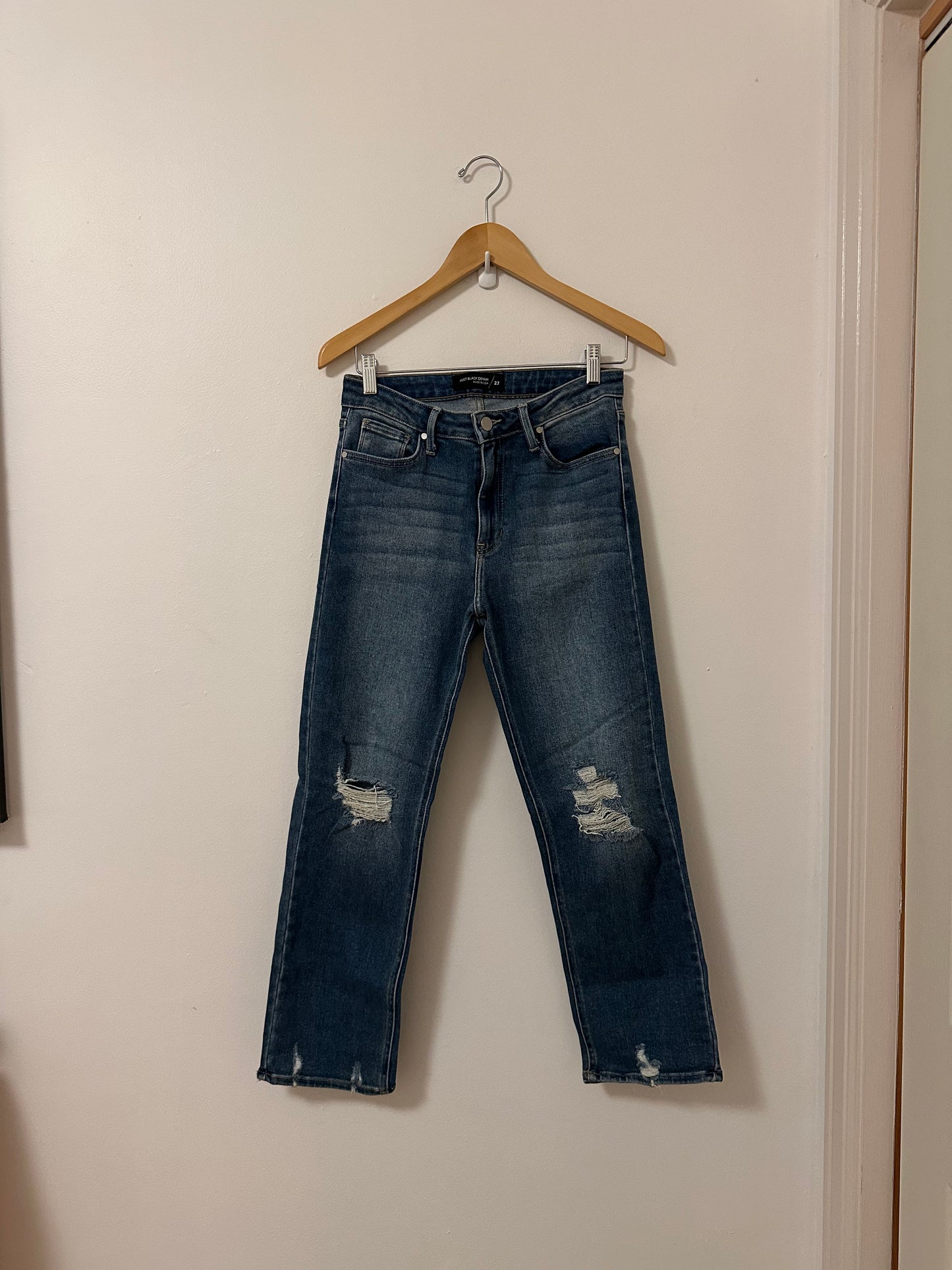 Just Black Denim Distressed Straight Leg Jeans | Size 27