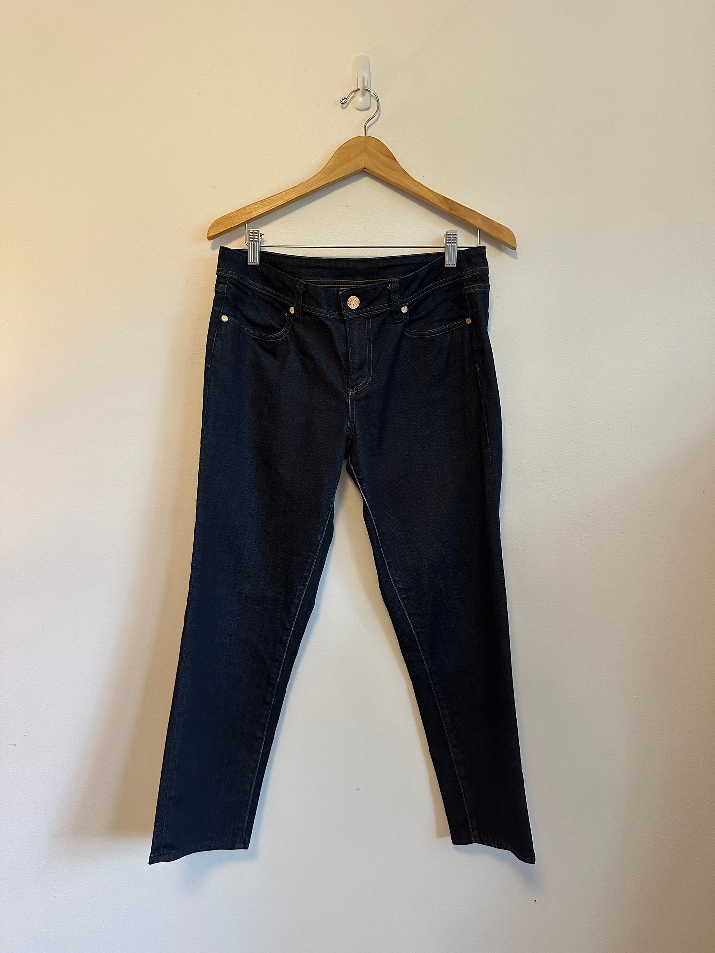 Tory Burch Dark Wash Cropped Straight Leg Jeans | Size 30