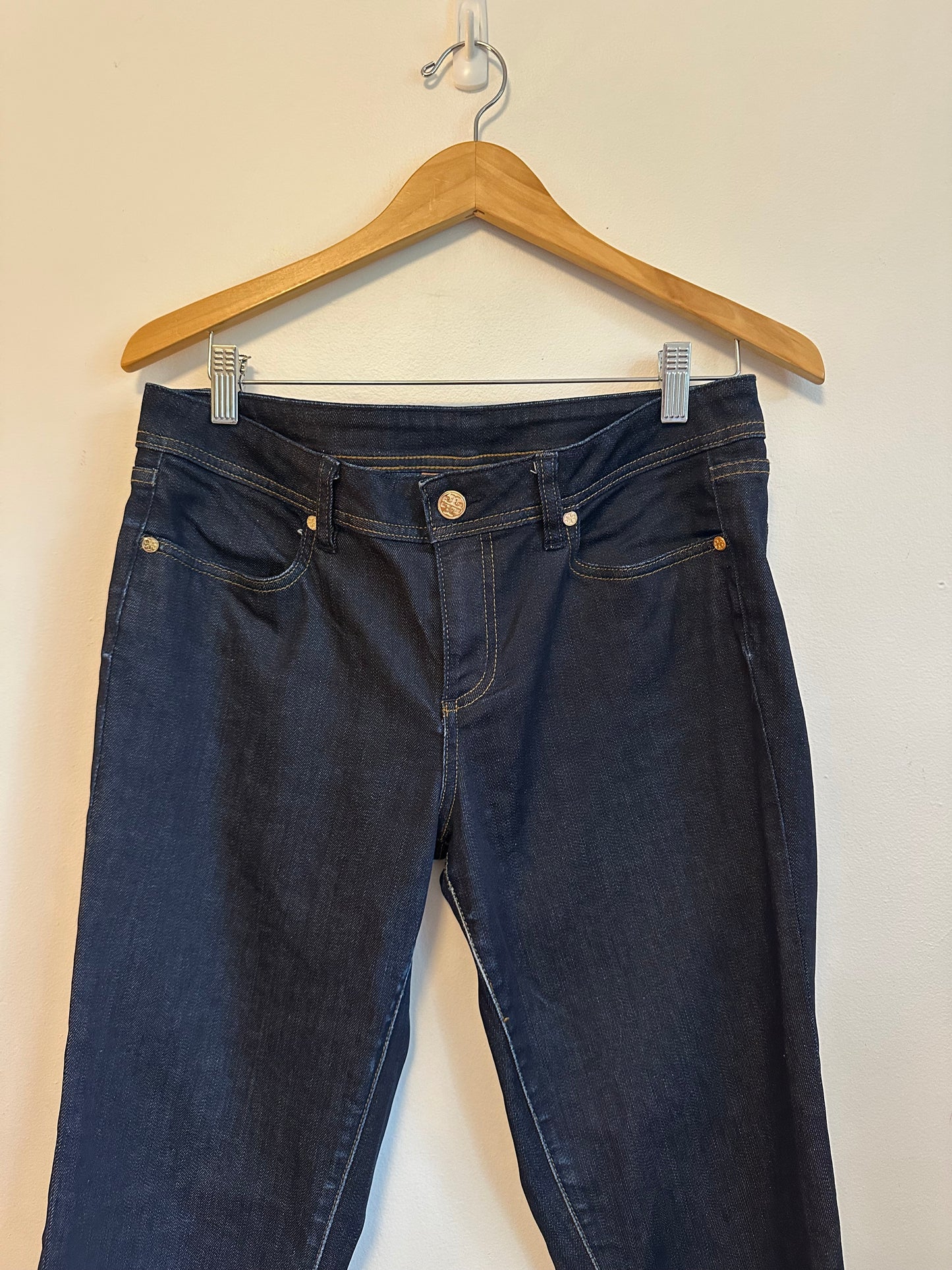 Tory Burch Dark Wash Cropped Straight Leg Jeans | Size 30