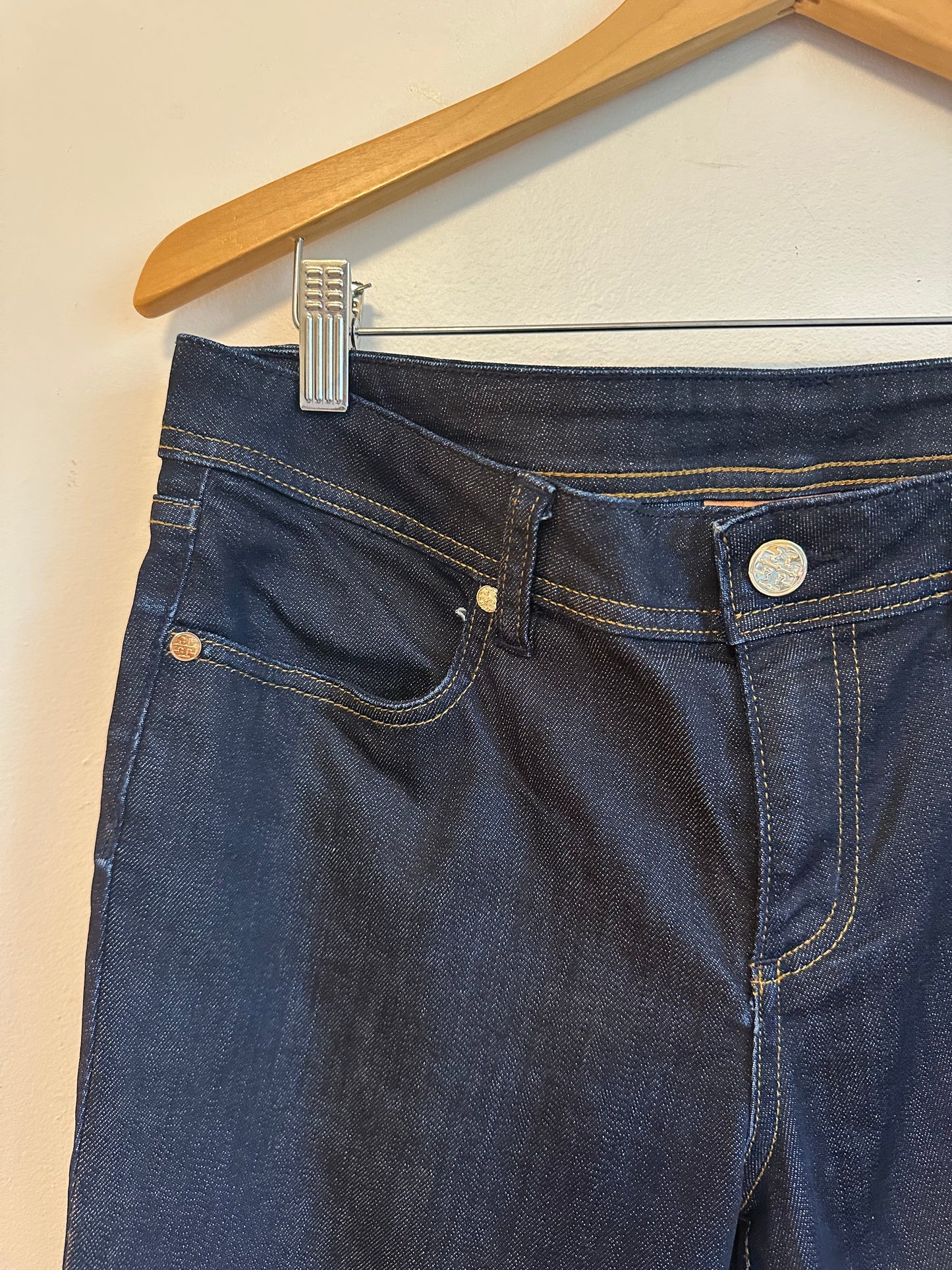 Tory Burch Dark Wash Cropped Straight Leg Jeans | Size 30