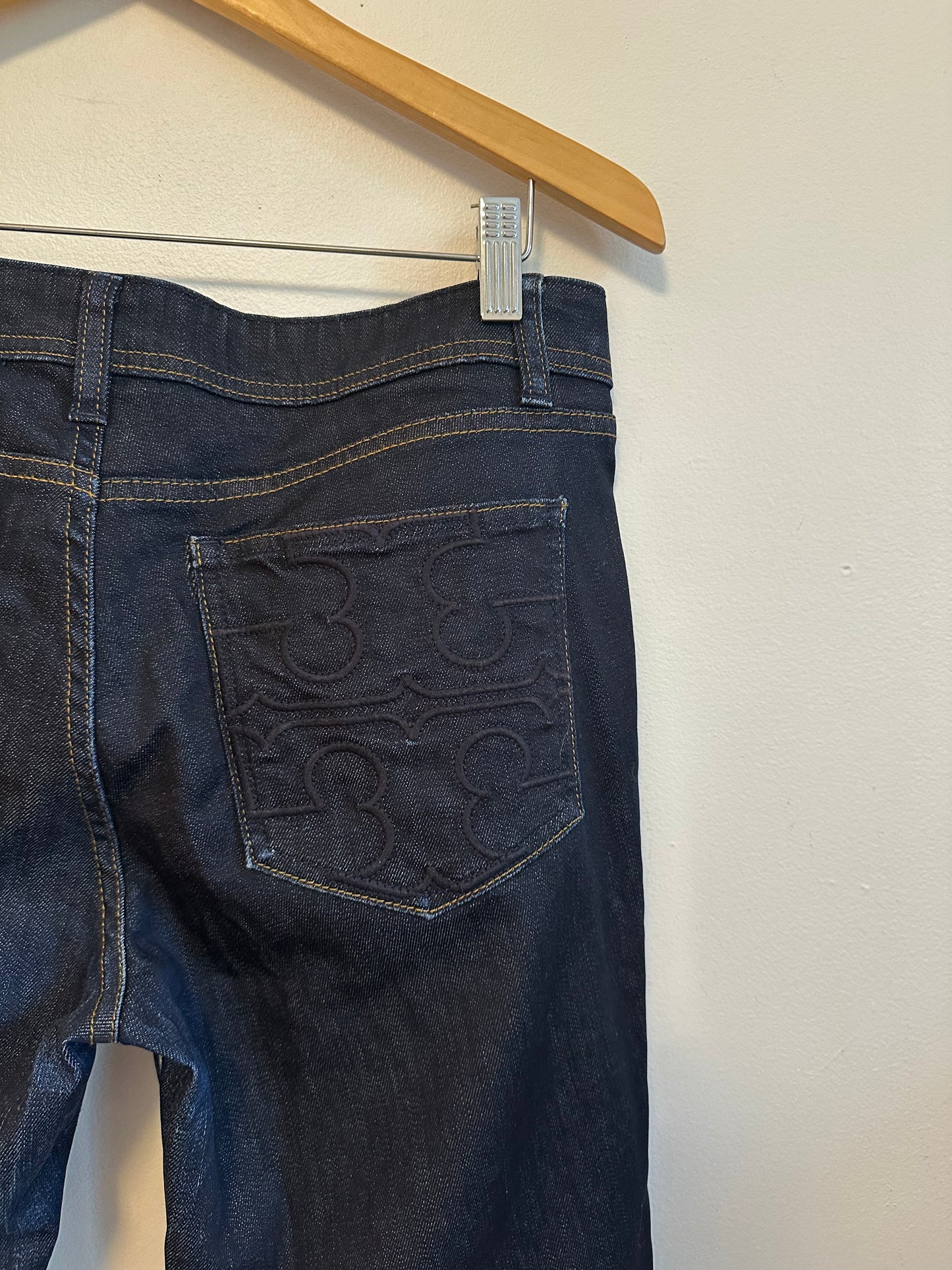 Tory Burch Dark Wash Cropped Straight Leg Jeans | Size 30