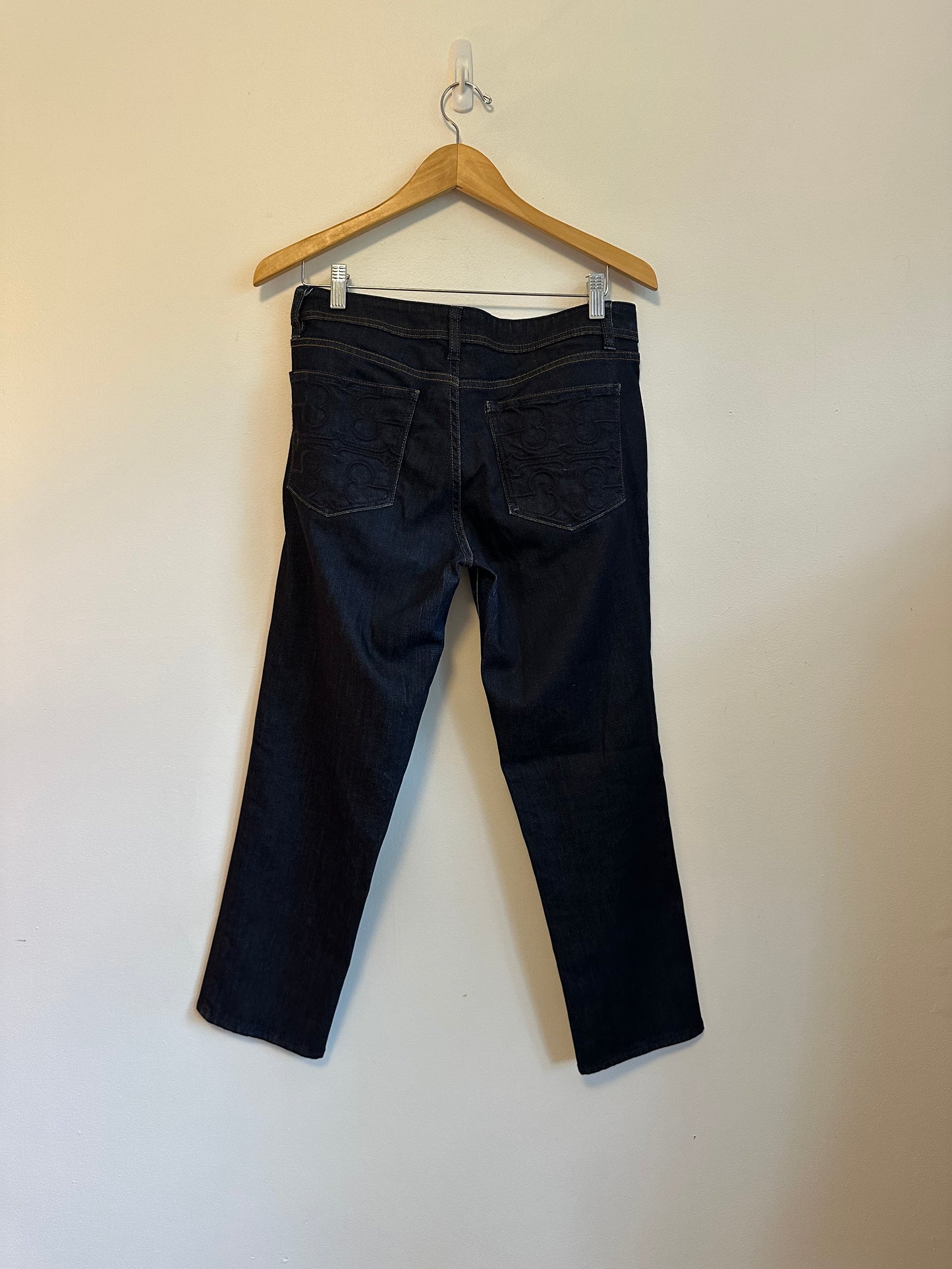 Tory Burch Dark Wash Cropped Straight Leg Jeans | Size 30