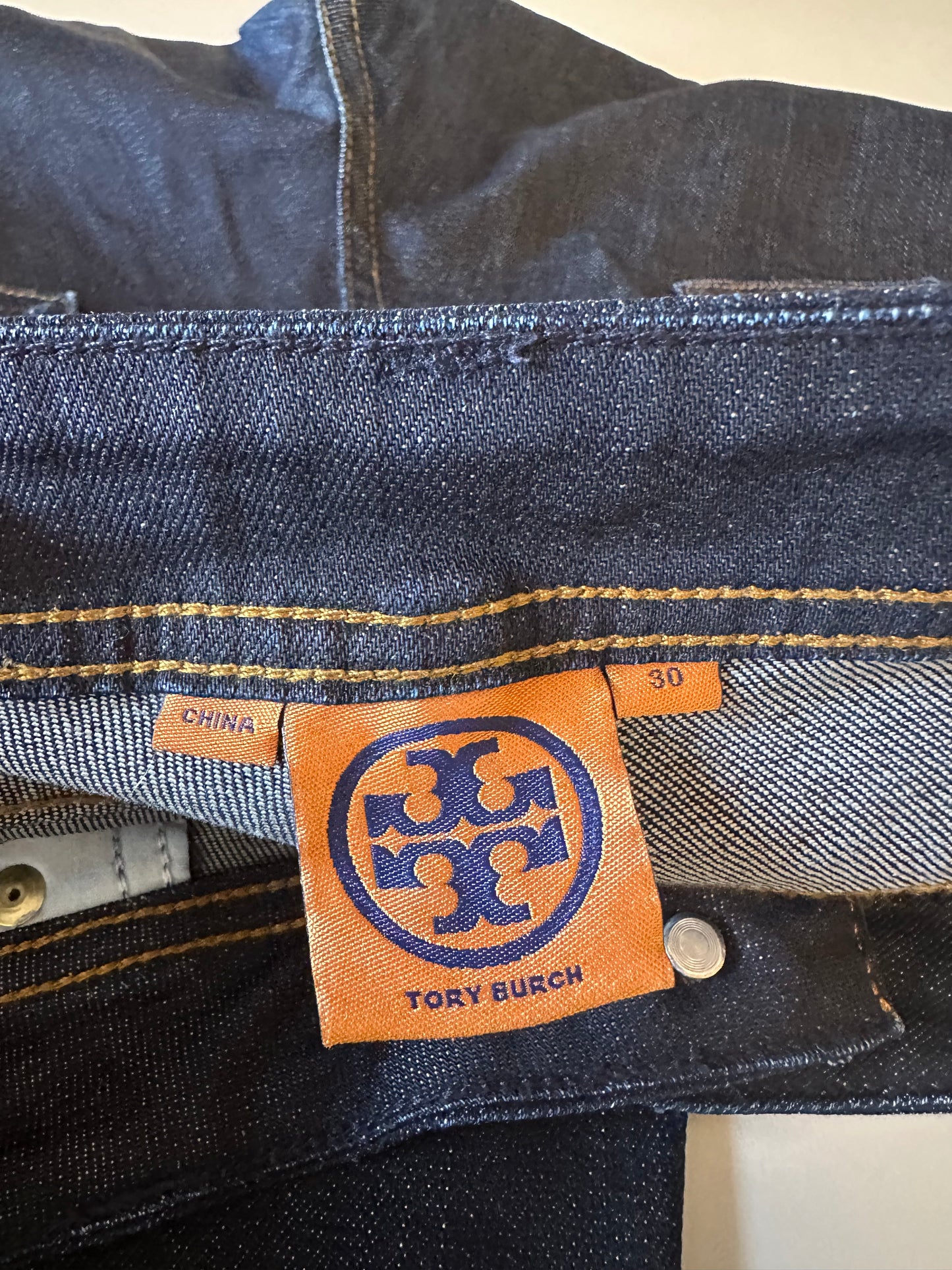 Tory Burch Dark Wash Cropped Straight Leg Jeans | Size 30