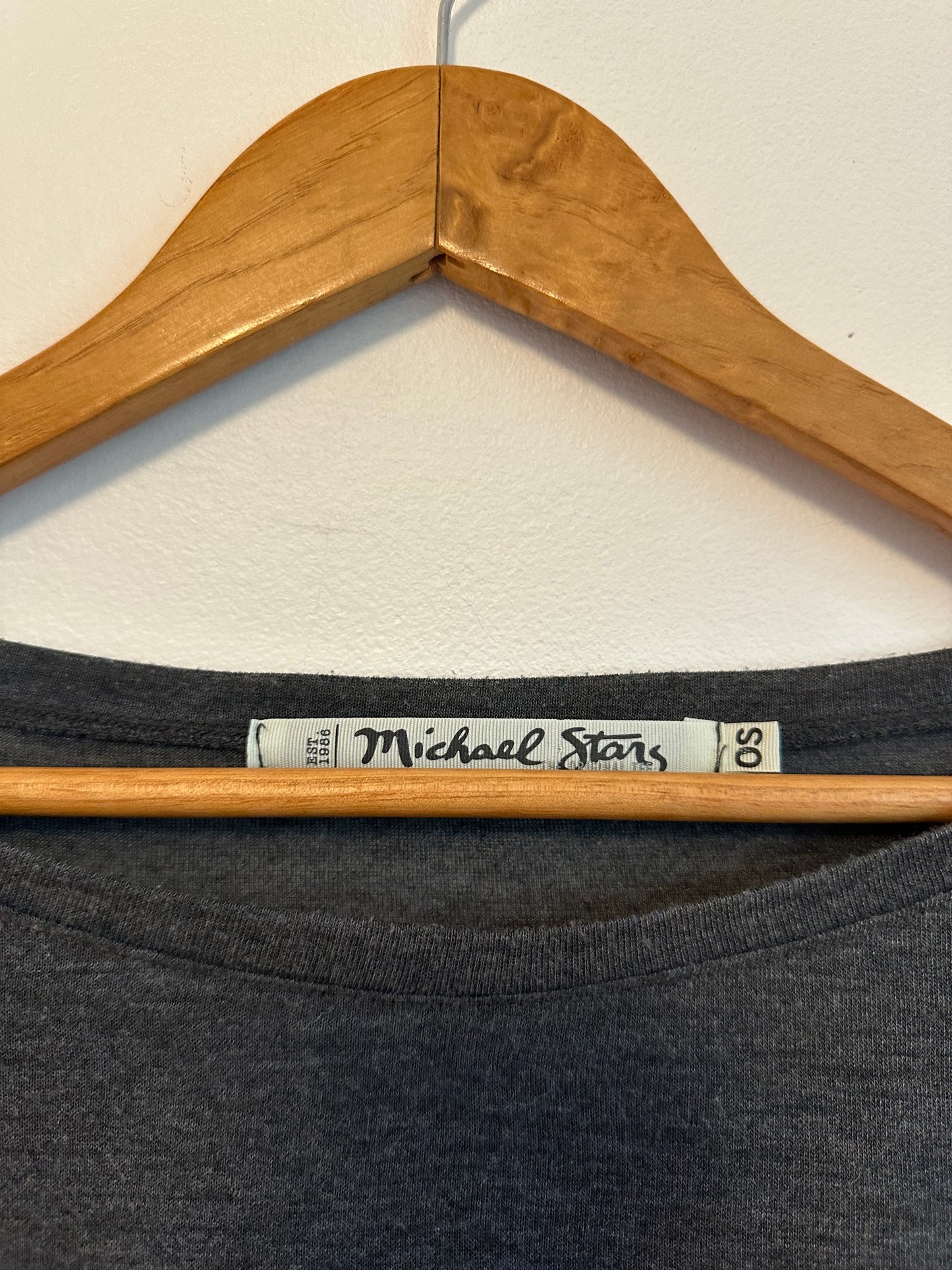 Michael Stars Grey and Blue Striped Sleeve Boat Neck Top | One Size