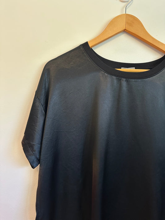 PJ Harlow NWT Black Satin Crewneck Pajama Shirt | Size Small