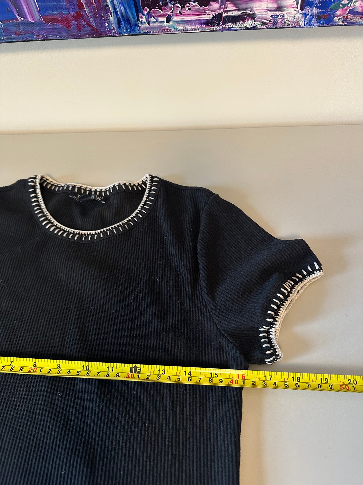J. Crew Vintage Rib Shrunken T-Shirt with Contrast Stitch in Black | Size Large