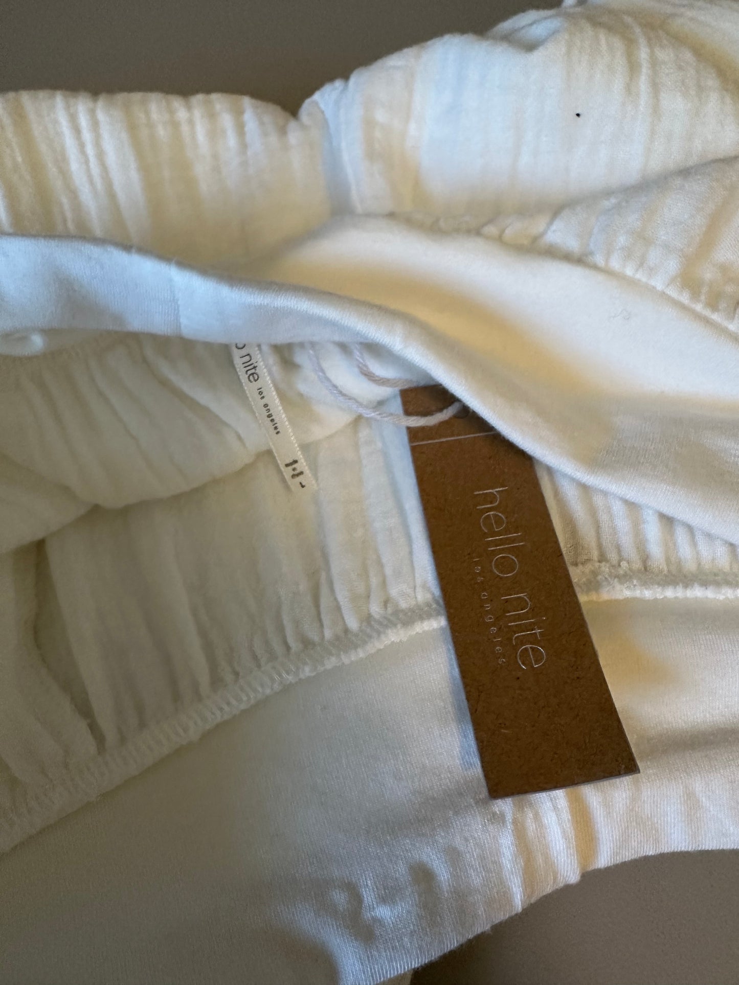Hello Nite NWT Cotton Gauze Summer Pants in White Sand | Size Large