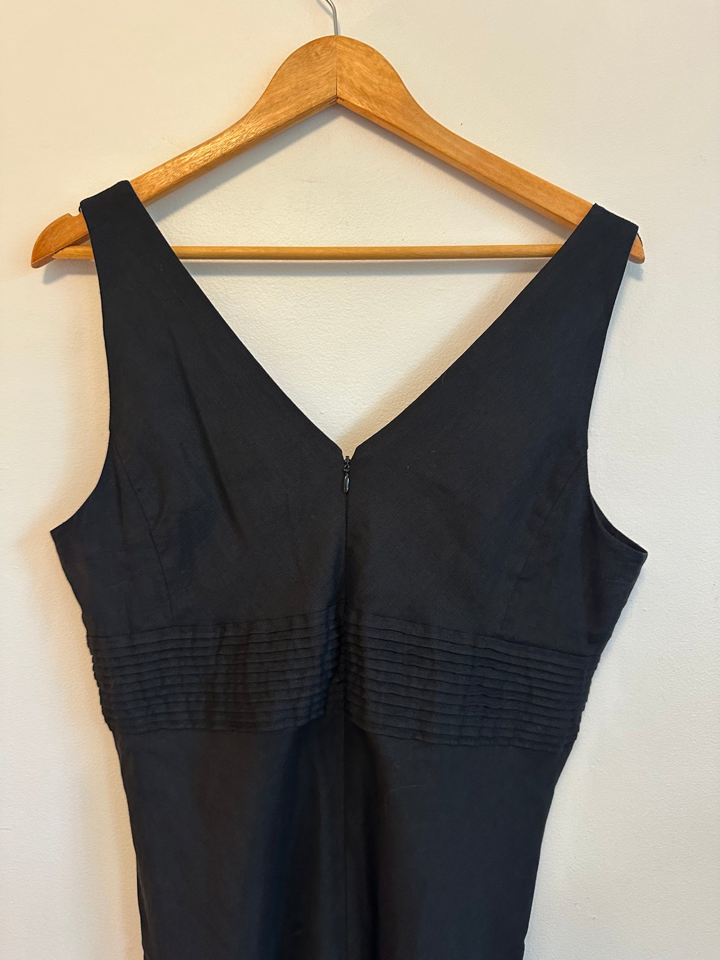 J. Crew Black Linen V-Neck Pintuck Empire Waist Dress | Size 12