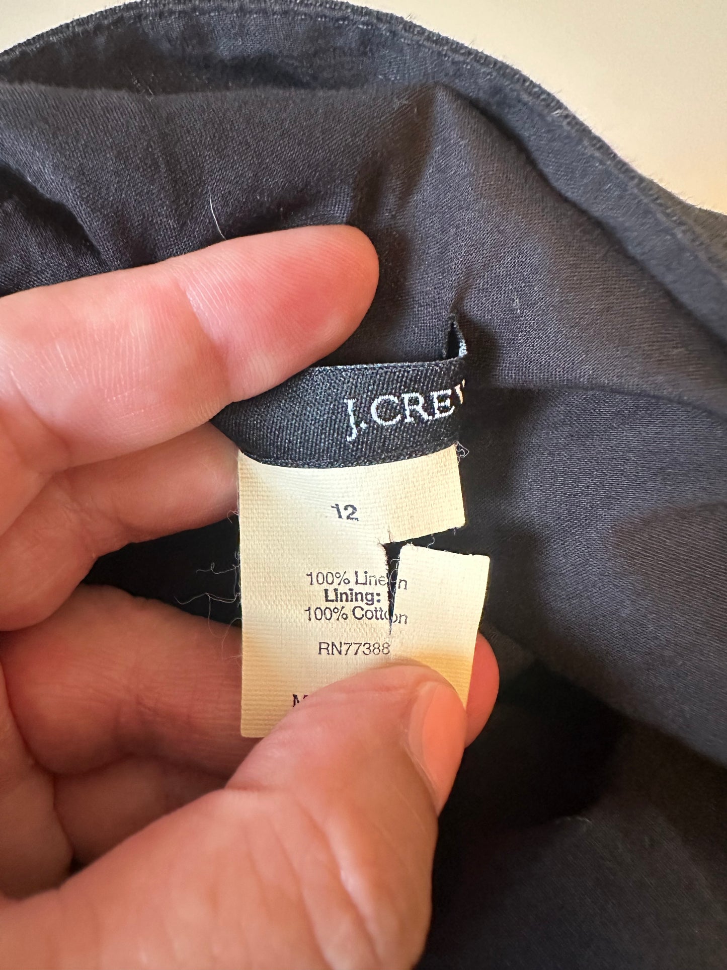 J. Crew Black Linen V-Neck Pintuck Empire Waist Dress | Size 12