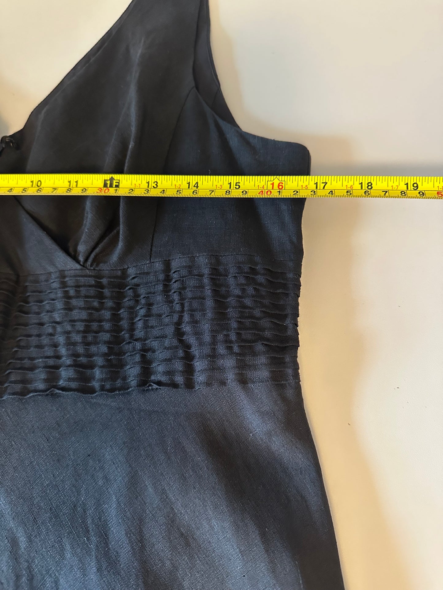 J. Crew Black Linen V-Neck Pintuck Empire Waist Dress | Size 12