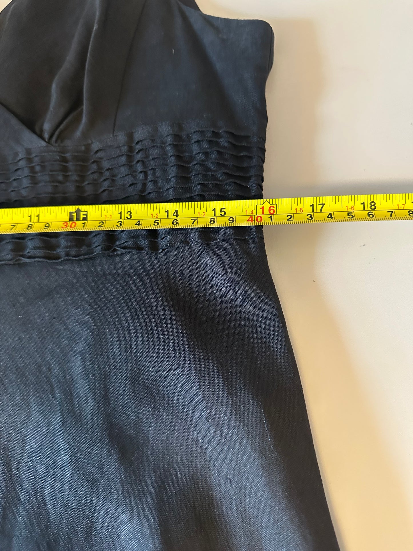 J. Crew Black Linen V-Neck Pintuck Empire Waist Dress | Size 12