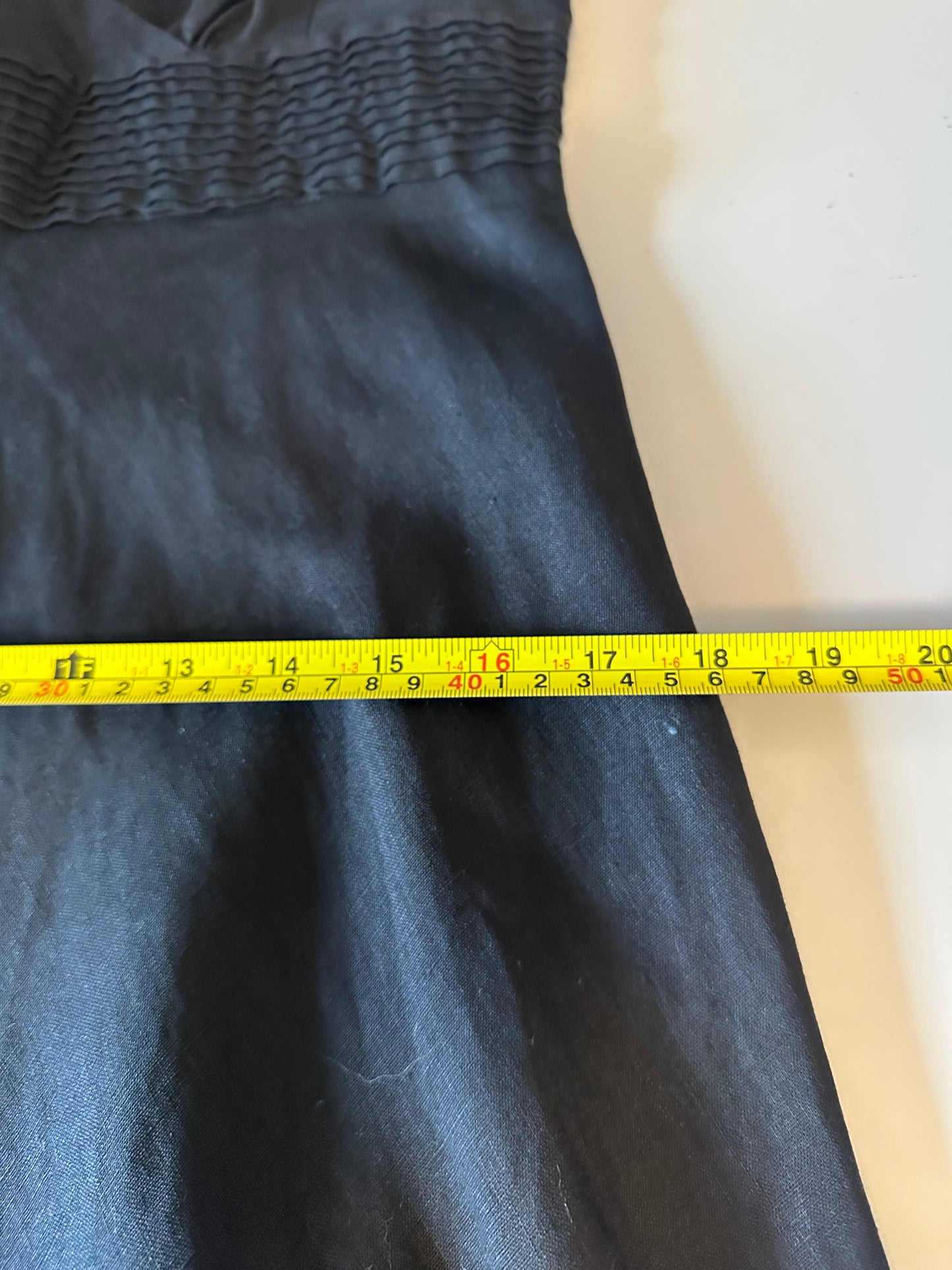 J. Crew Black Linen V-Neck Pintuck Empire Waist Dress | Size 12