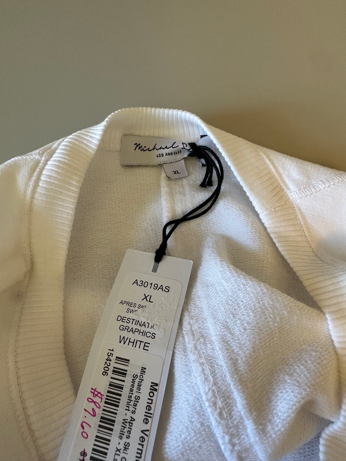 Michael Stars NWT Apres Ski Logo White French Terry Sweatshirt | Size XL