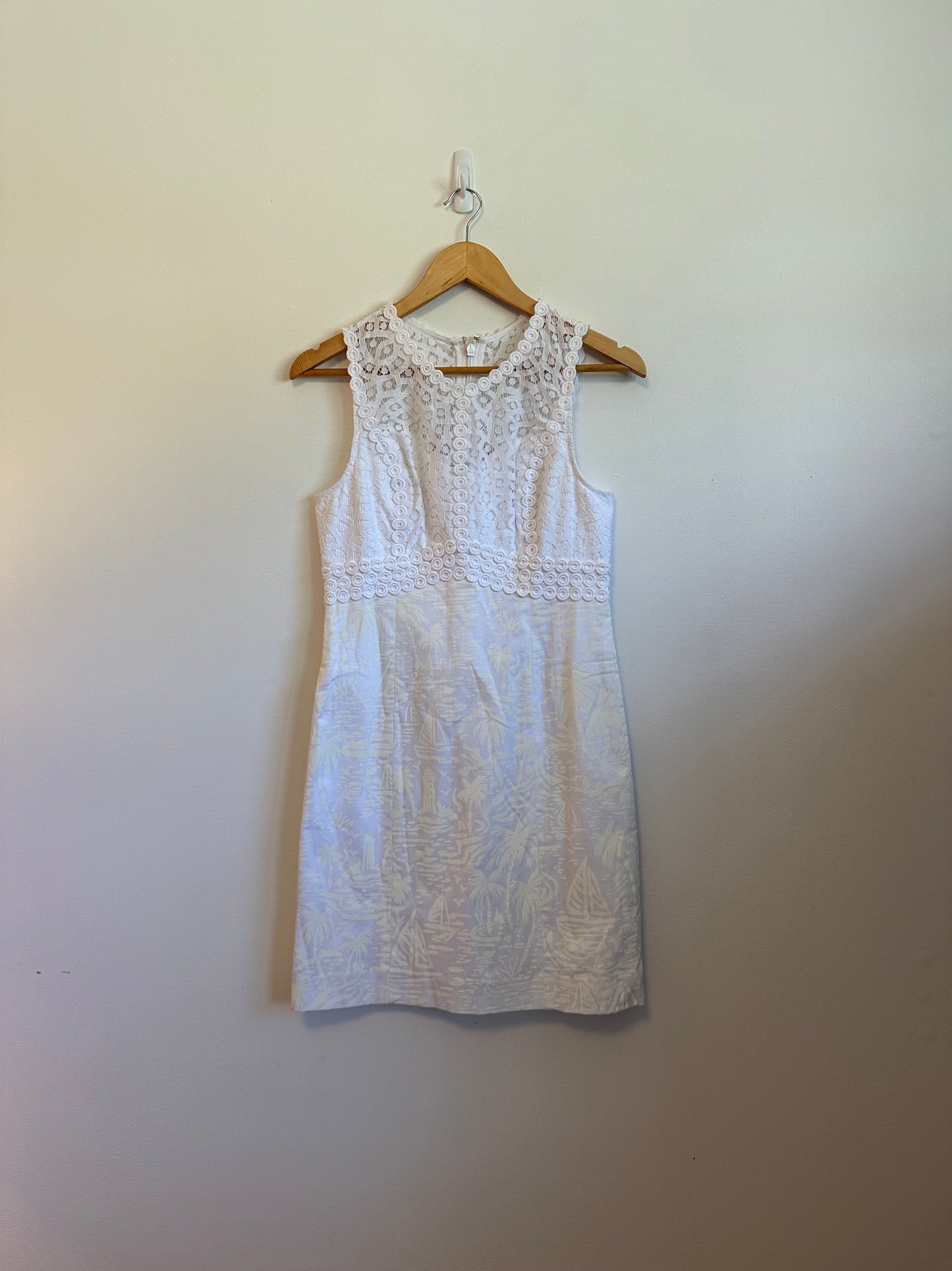 Lillly Pulitzer Leigh Stretch Lace Mixed Media Shirt Dress in White | Size 2