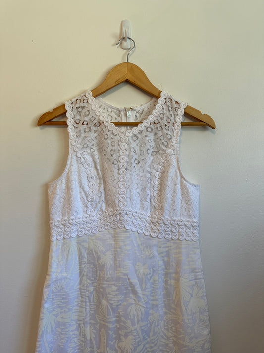 Lillly Pulitzer Leigh Stretch Lace Mixed Media Shirt Dress in White | Size 2