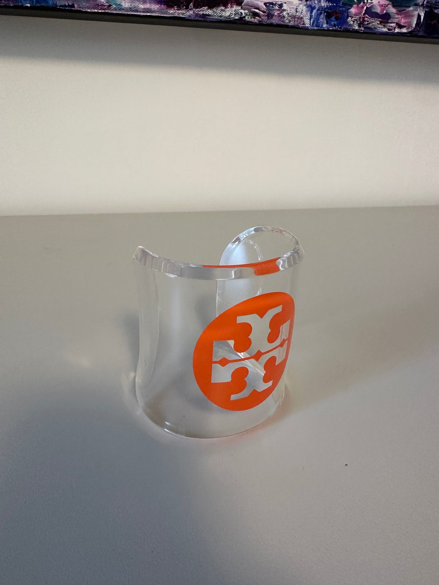 Tory Burch Clear Lucite Orange Logo Cuff Bracelet