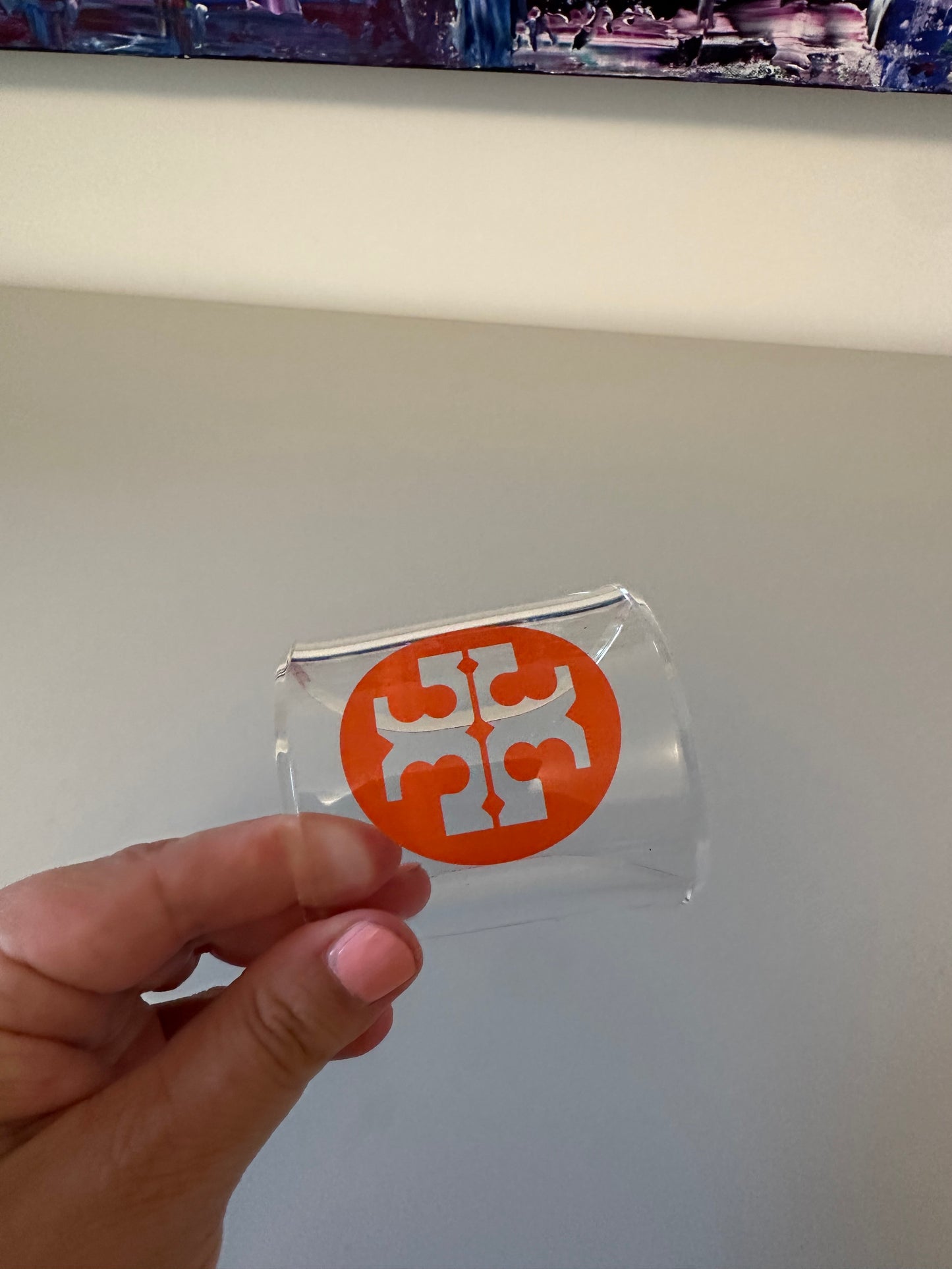 Tory Burch Clear Lucite Orange Logo Cuff Bracelet
