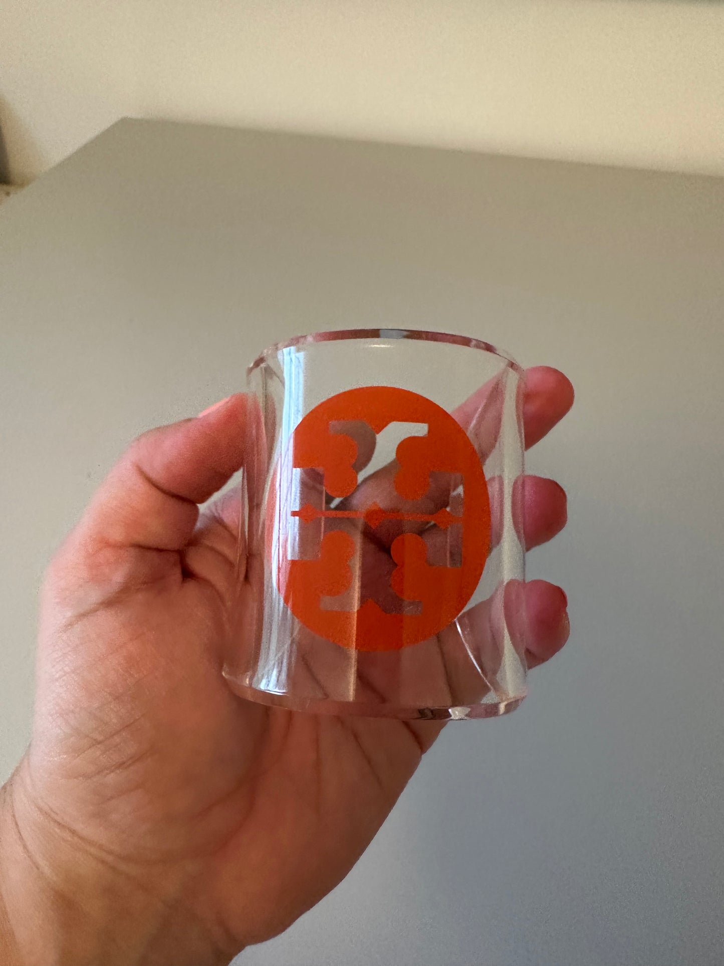 Tory Burch Clear Lucite Orange Logo Cuff Bracelet
