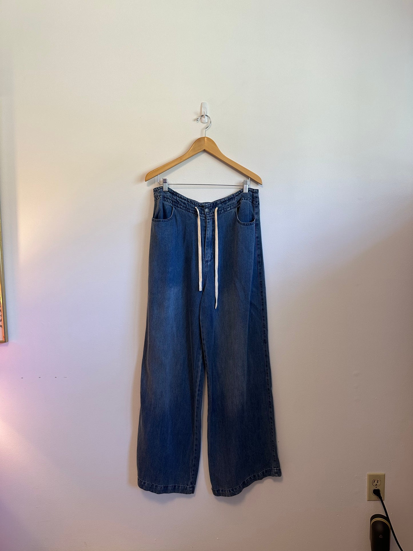 Thread & Supply Austin Pull On Drawstring Waist Denim Pants in Blue | Size Large