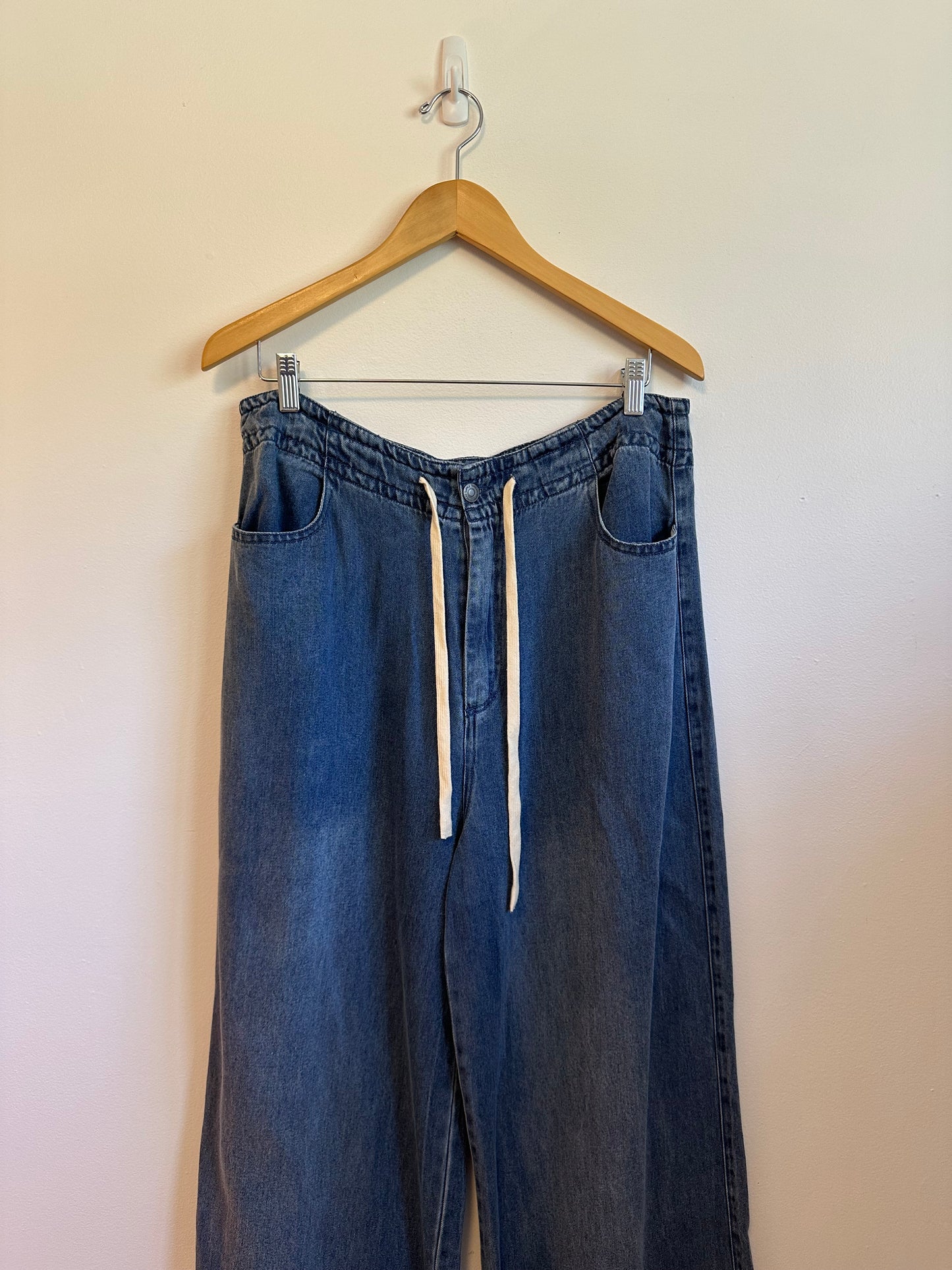 Thread & Supply Austin Pull On Drawstring Waist Denim Pants in Blue | Size Large
