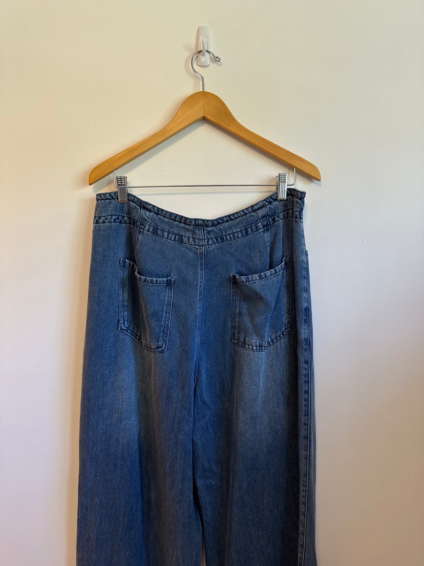 Thread & Supply Austin Pull On Drawstring Waist Denim Pants in Blue | Size Large