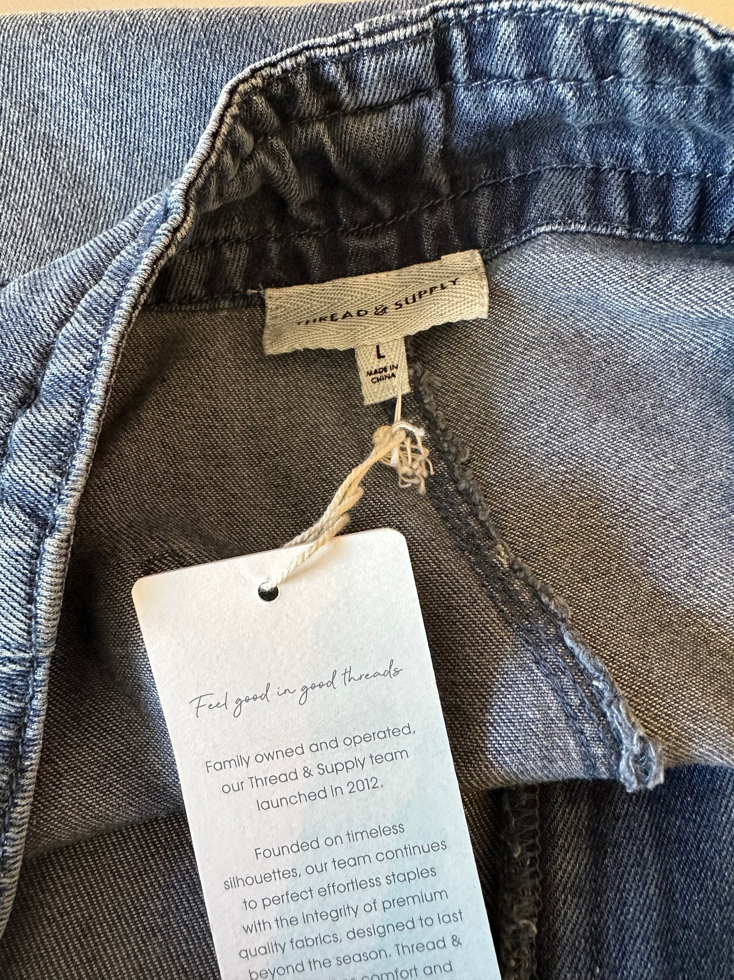 Thread & Supply Austin Pull On Drawstring Waist Denim Pants in Blue | Size Large