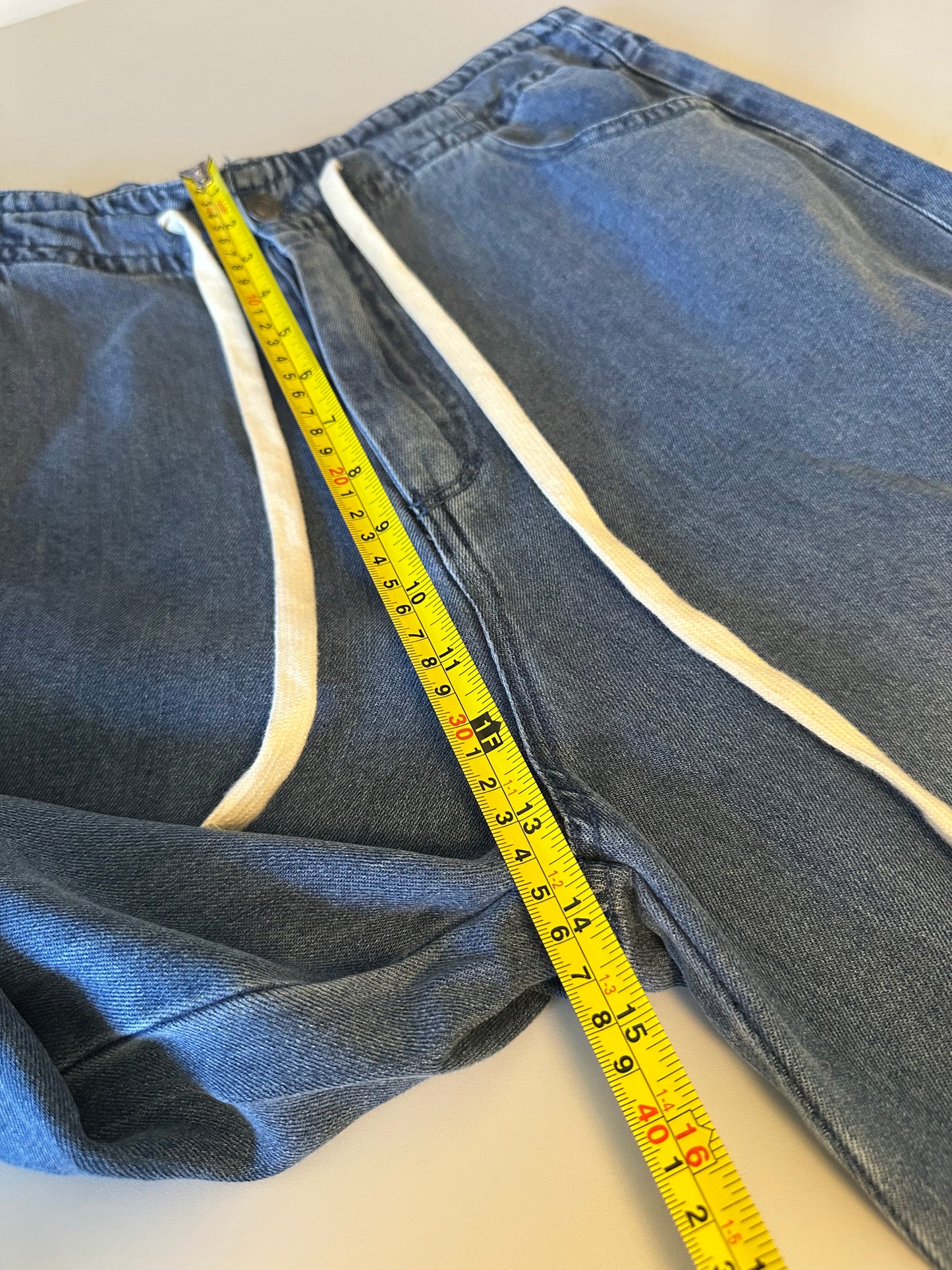 Thread & Supply Austin Pull On Drawstring Waist Denim Pants in Blue | Size Large