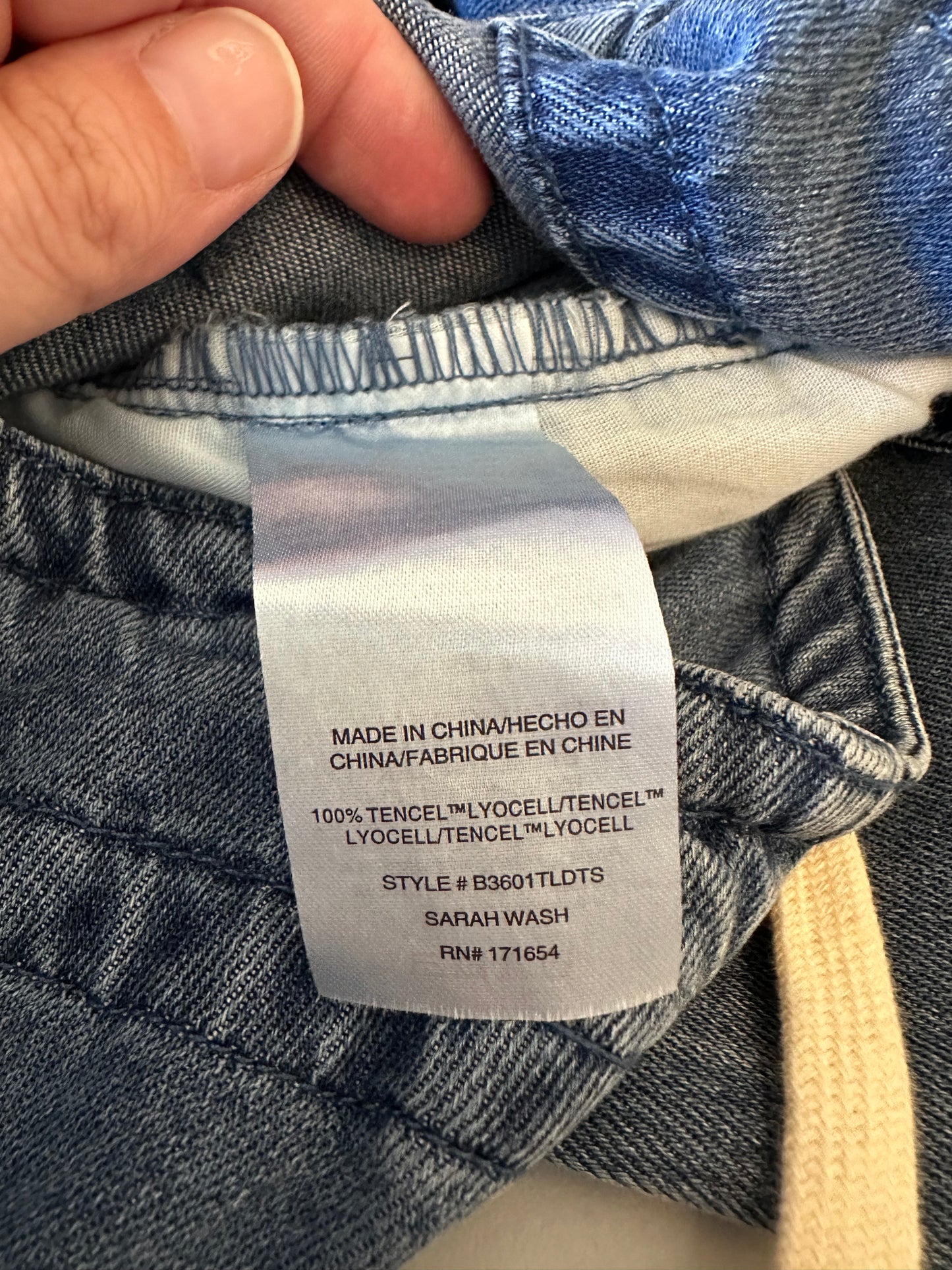 Thread & Supply Austin Pull On Drawstring Waist Denim Pants in Blue | Size Large