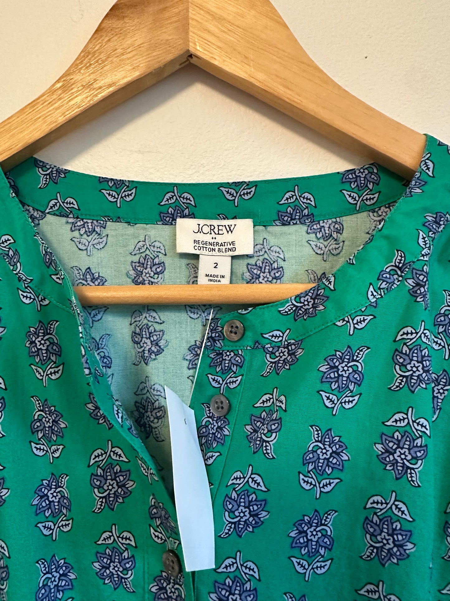NWT J. Crew Green Floral Cotton Long Sleeve Mini Dress | Size 2