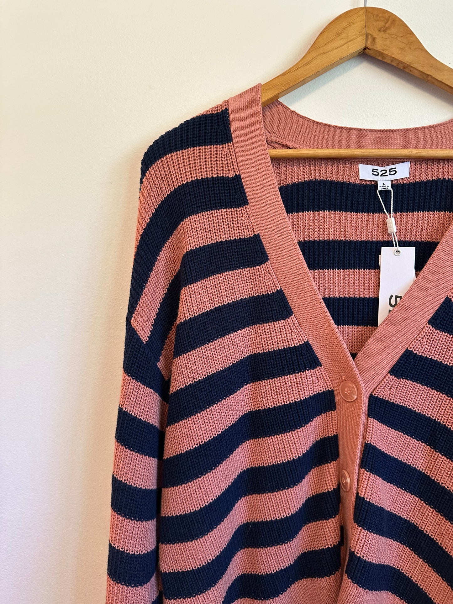 525 America NWT Charlie Striped Cropped Cardigan in Rose and Navy | Size Large