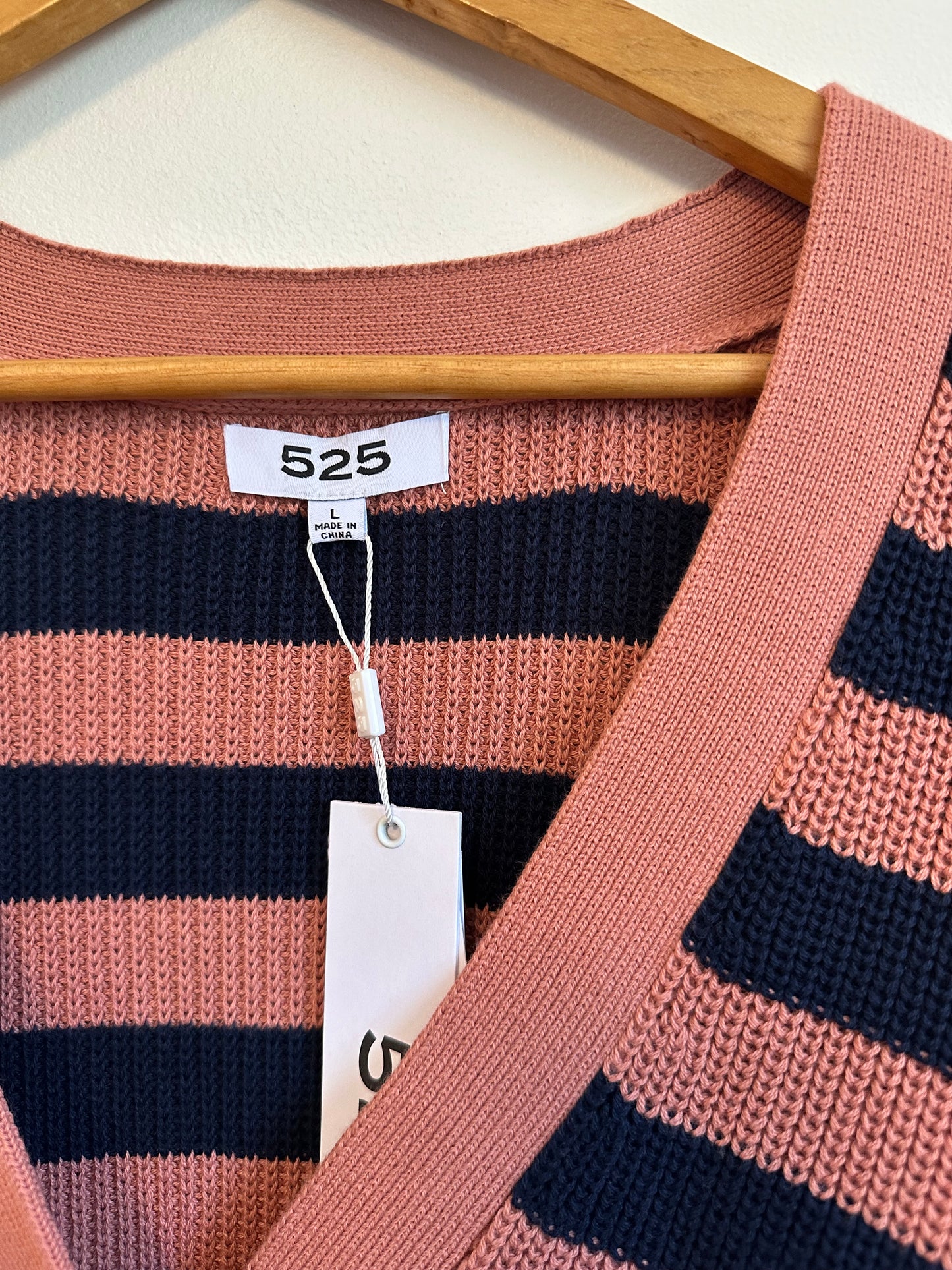 525 America NWT Charlie Striped Cropped Cardigan in Rose and Navy | Size Large