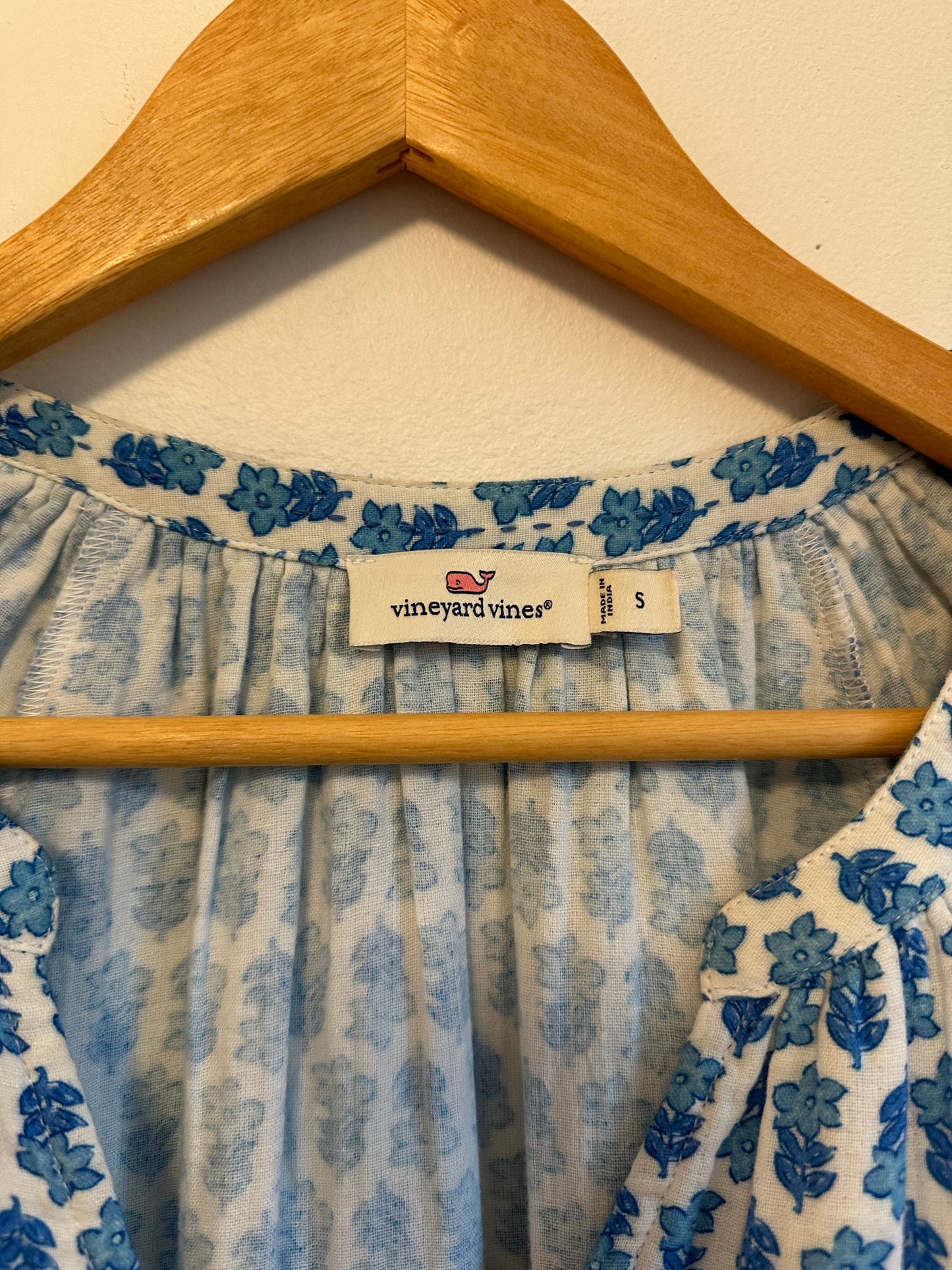 Vineyard Vines Blue Floral Block Print Cotton Tiered Mini Dress | Size Small