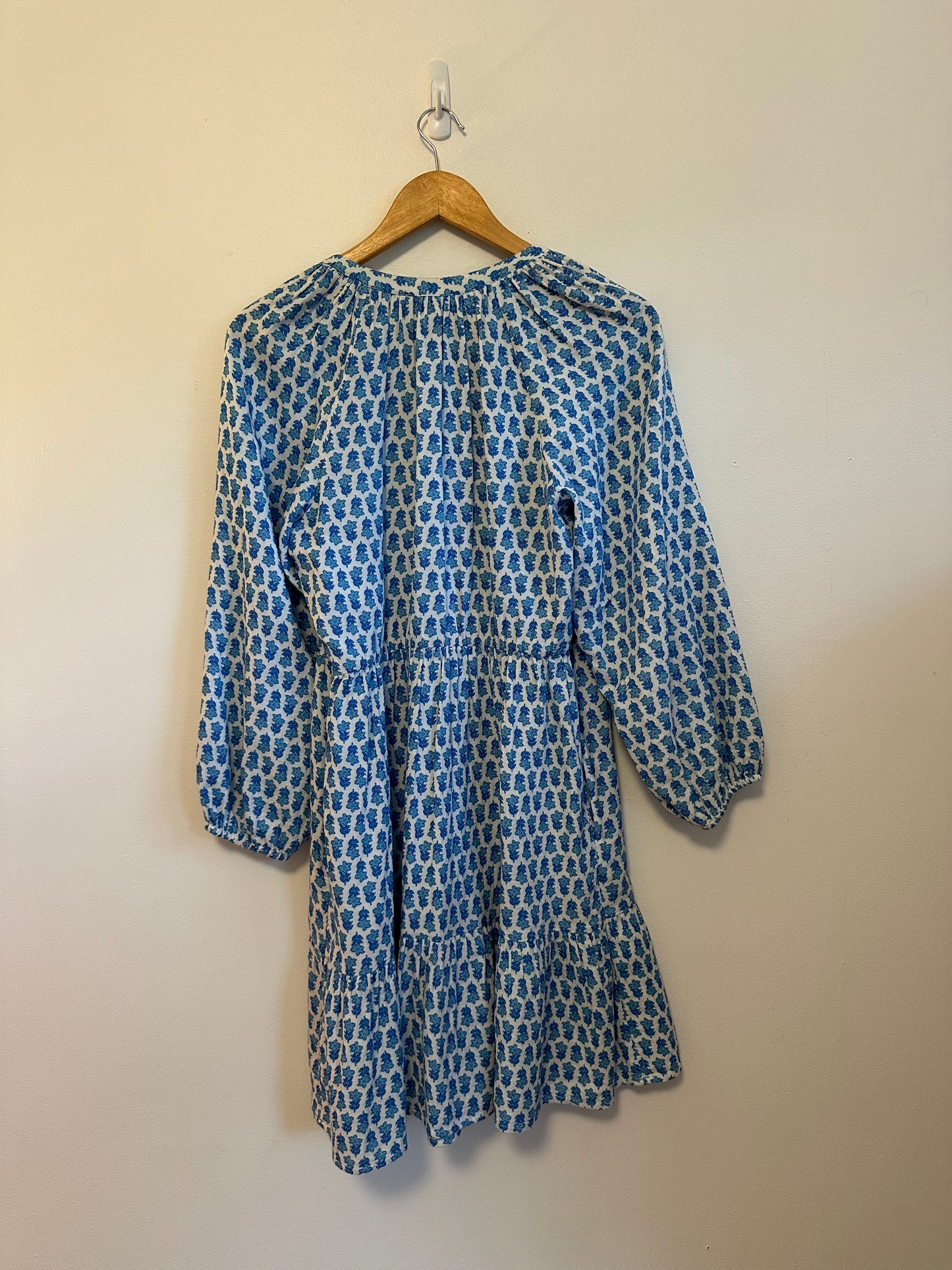 Vineyard Vines Blue Floral Block Print Cotton Tiered Mini Dress | Size Small