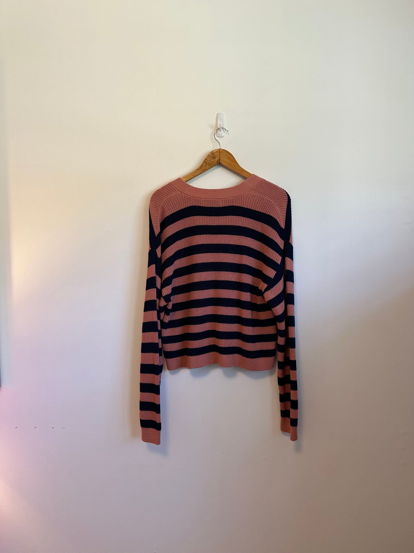 525 America NWT Charlie Striped Cropped Cardigan in Rose and Navy | Size Large