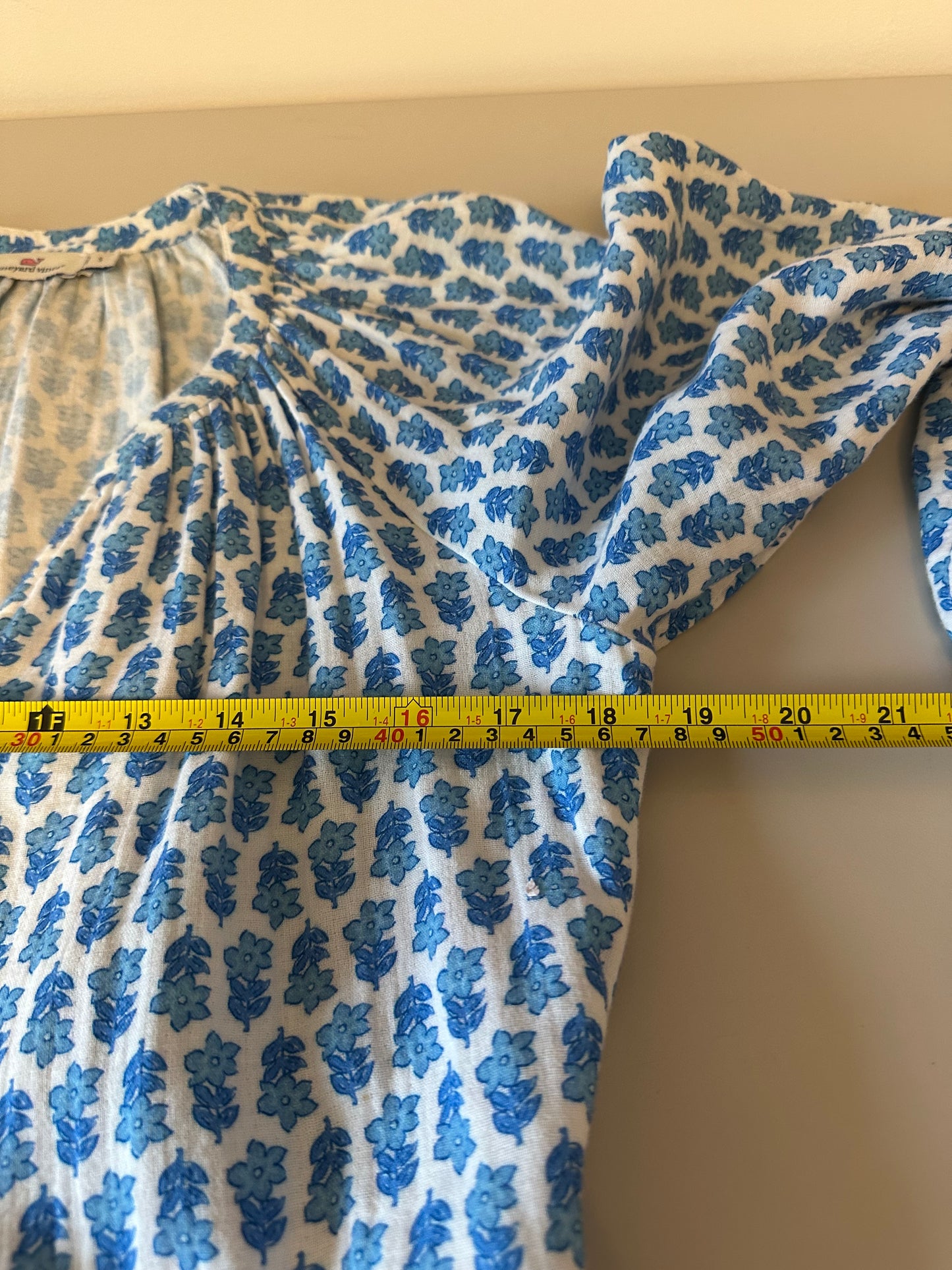 Vineyard Vines Blue Floral Block Print Cotton Tiered Mini Dress | Size Small