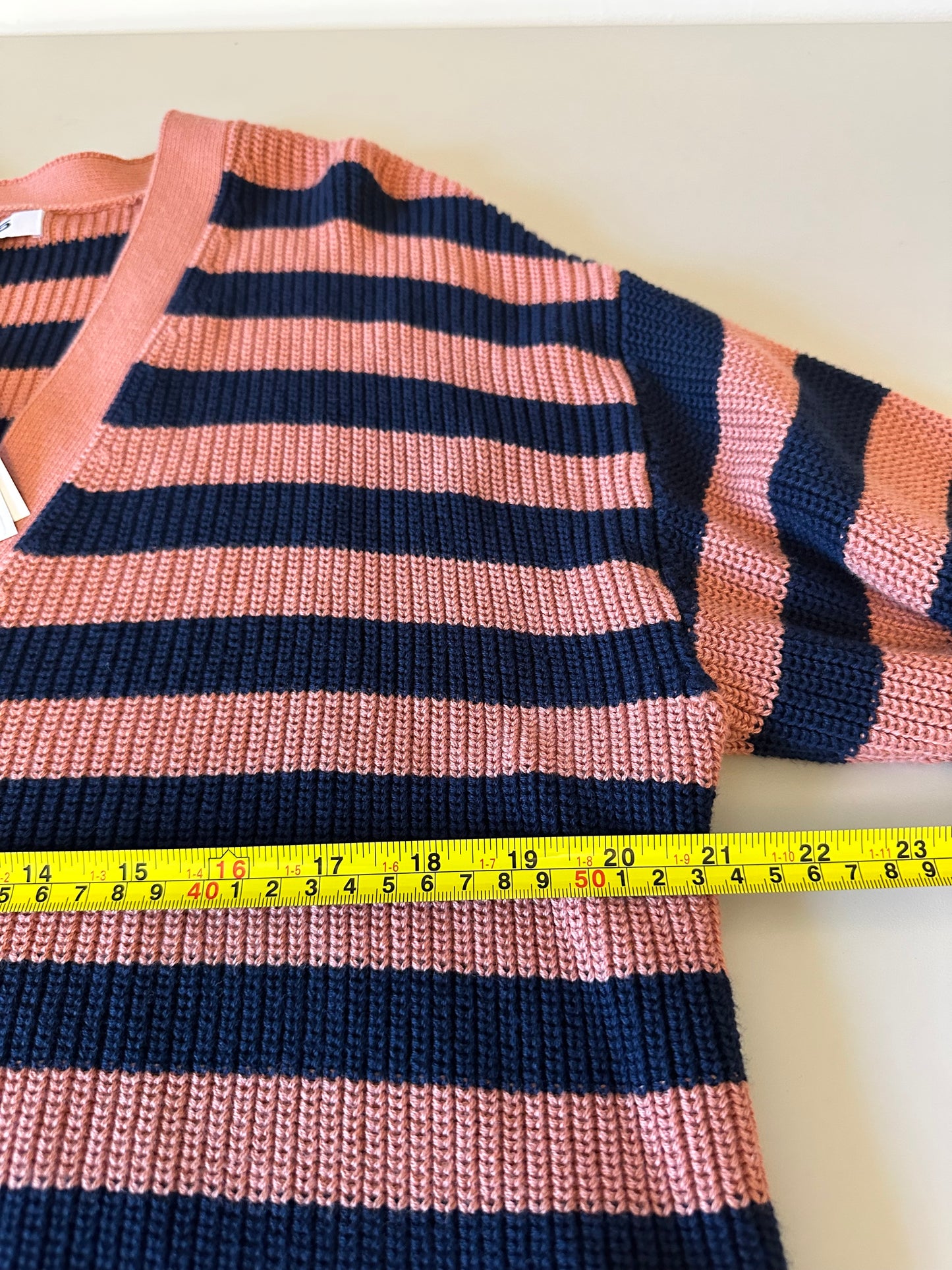 525 America NWT Charlie Striped Cropped Cardigan in Rose and Navy | Size Large