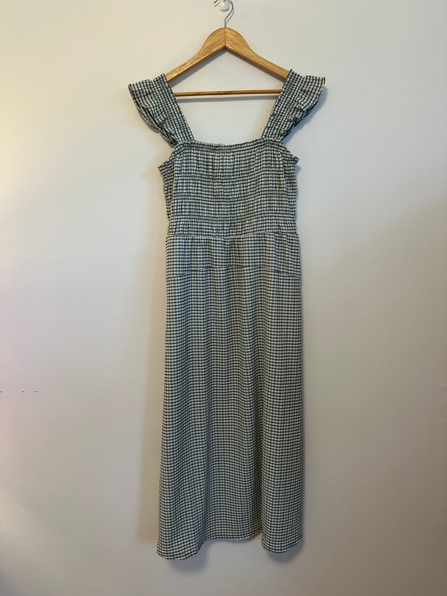 Old Navy Green Gingham Smocked Ruffle Dress | Size Medium