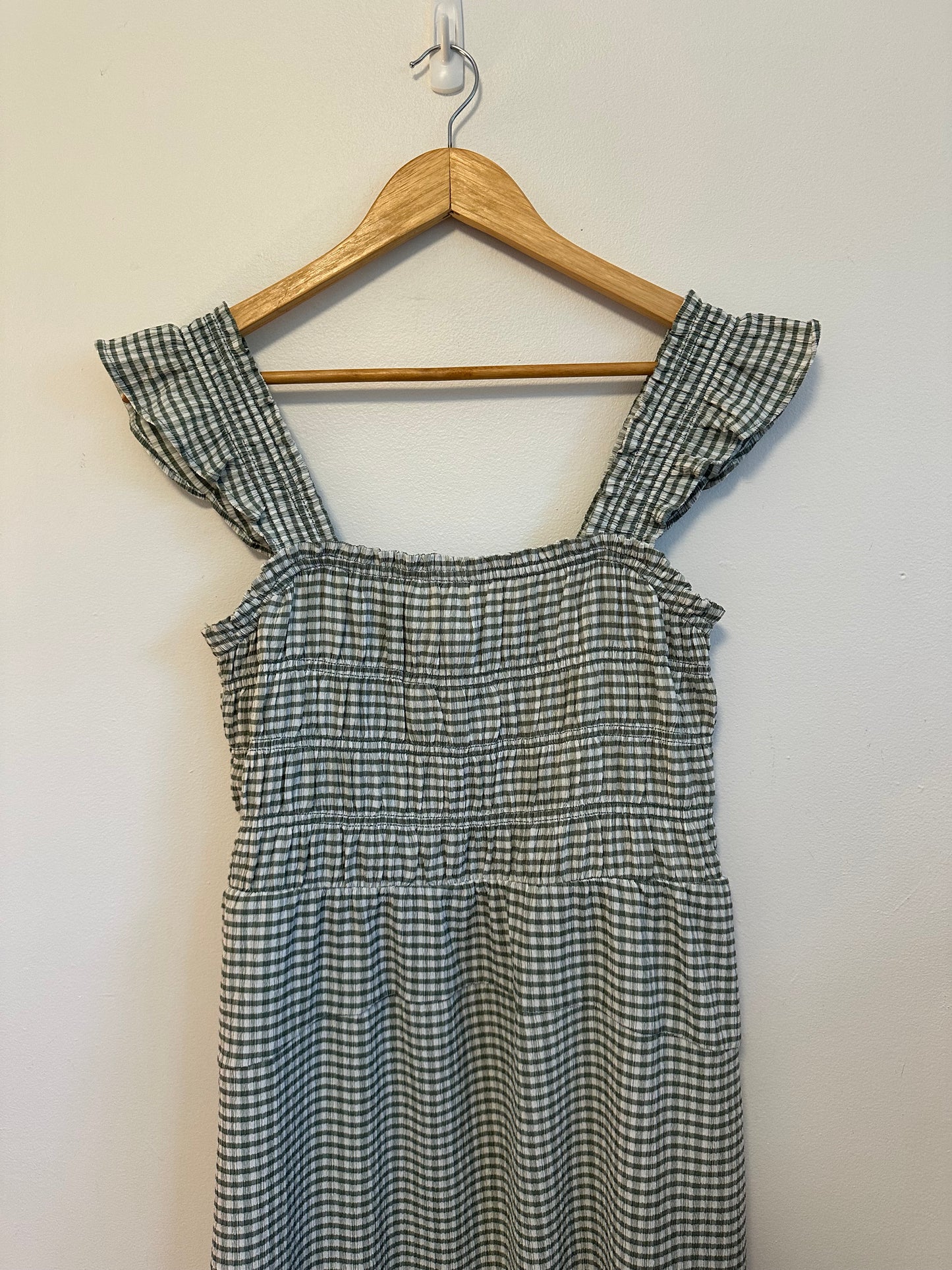 Old Navy Green Gingham Smocked Ruffle Dress | Size Medium