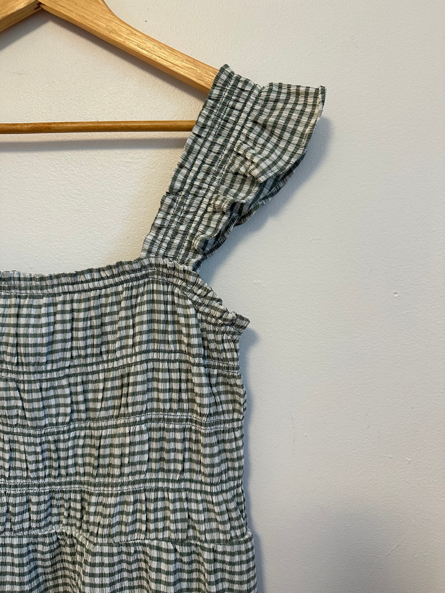 Old Navy Green Gingham Smocked Ruffle Dress | Size Medium
