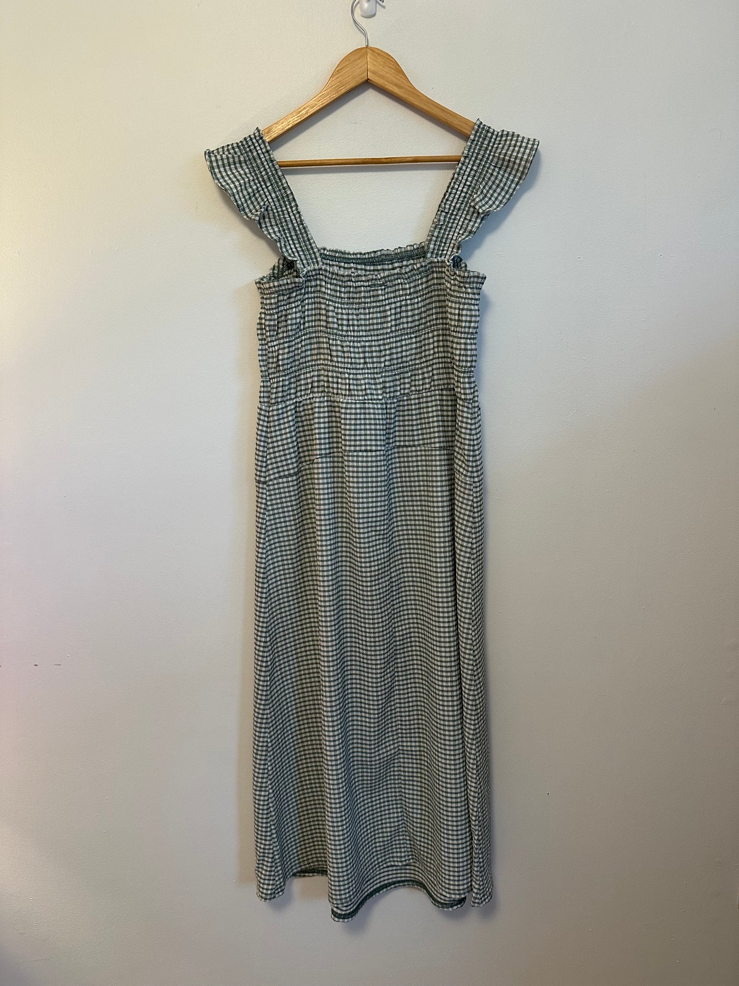 Old Navy Green Gingham Smocked Ruffle Dress | Size Medium