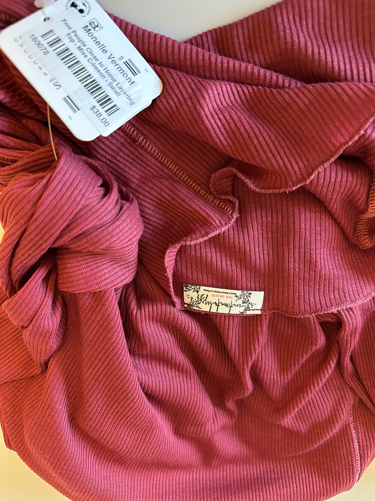 NWT Free People Close to Home Layering Ribbed Turtleneck in Crimson | Size Small