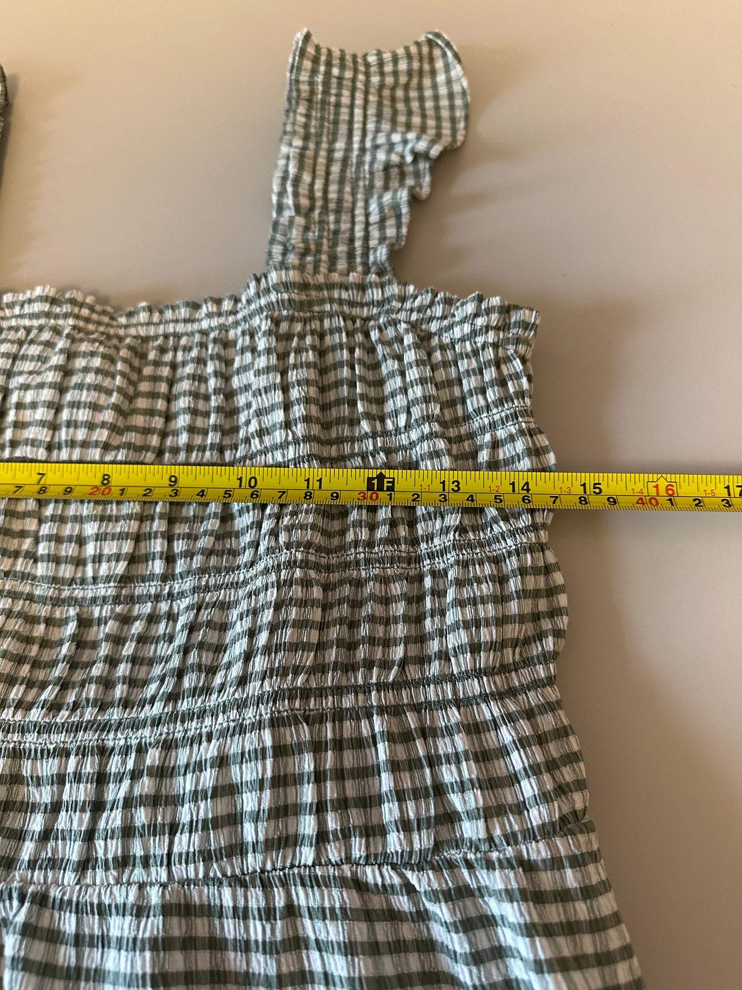Old Navy Green Gingham Smocked Ruffle Dress | Size Medium