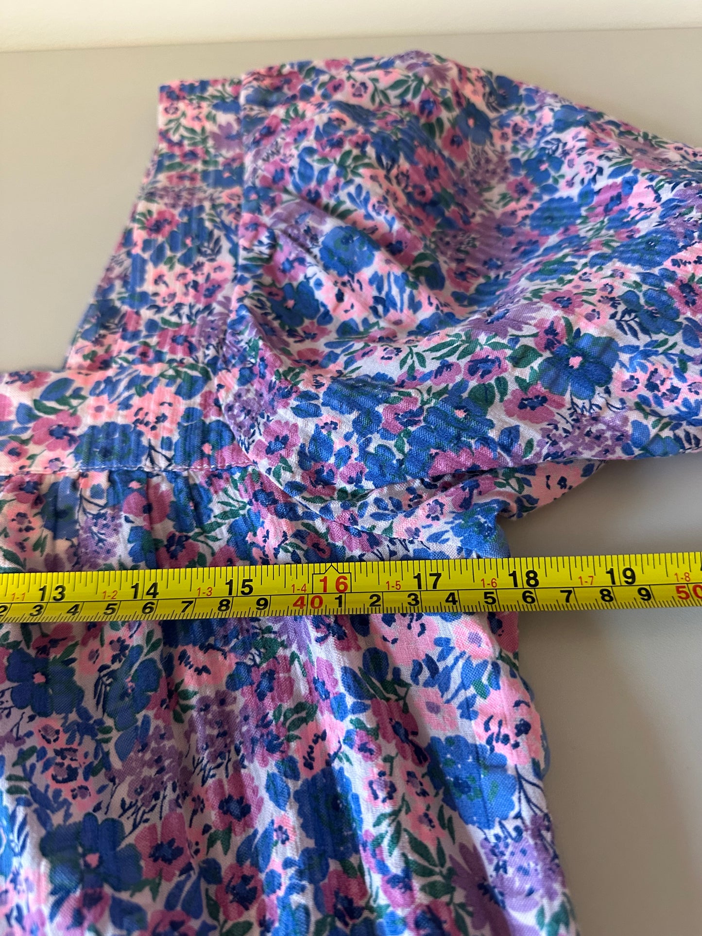 Vineyard Vines Blue and Pink Floral Seersucker Square Neck Dress | Size Small