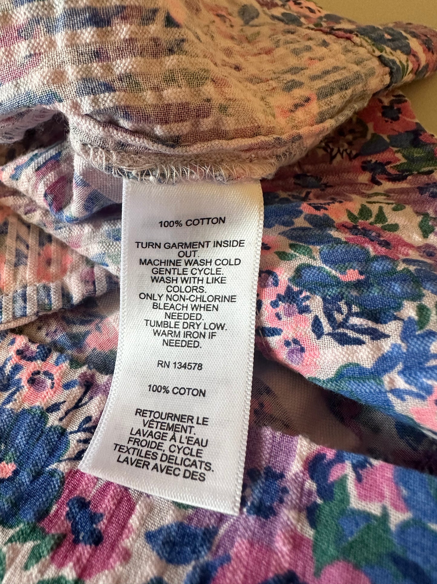 Vineyard Vines Blue and Pink Floral Seersucker Square Neck Dress | Size Small