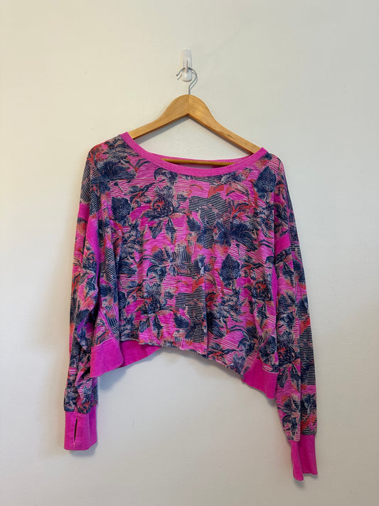 Free People Movement Floral Burnout Cropped Open Back T-Shirt | Size Small