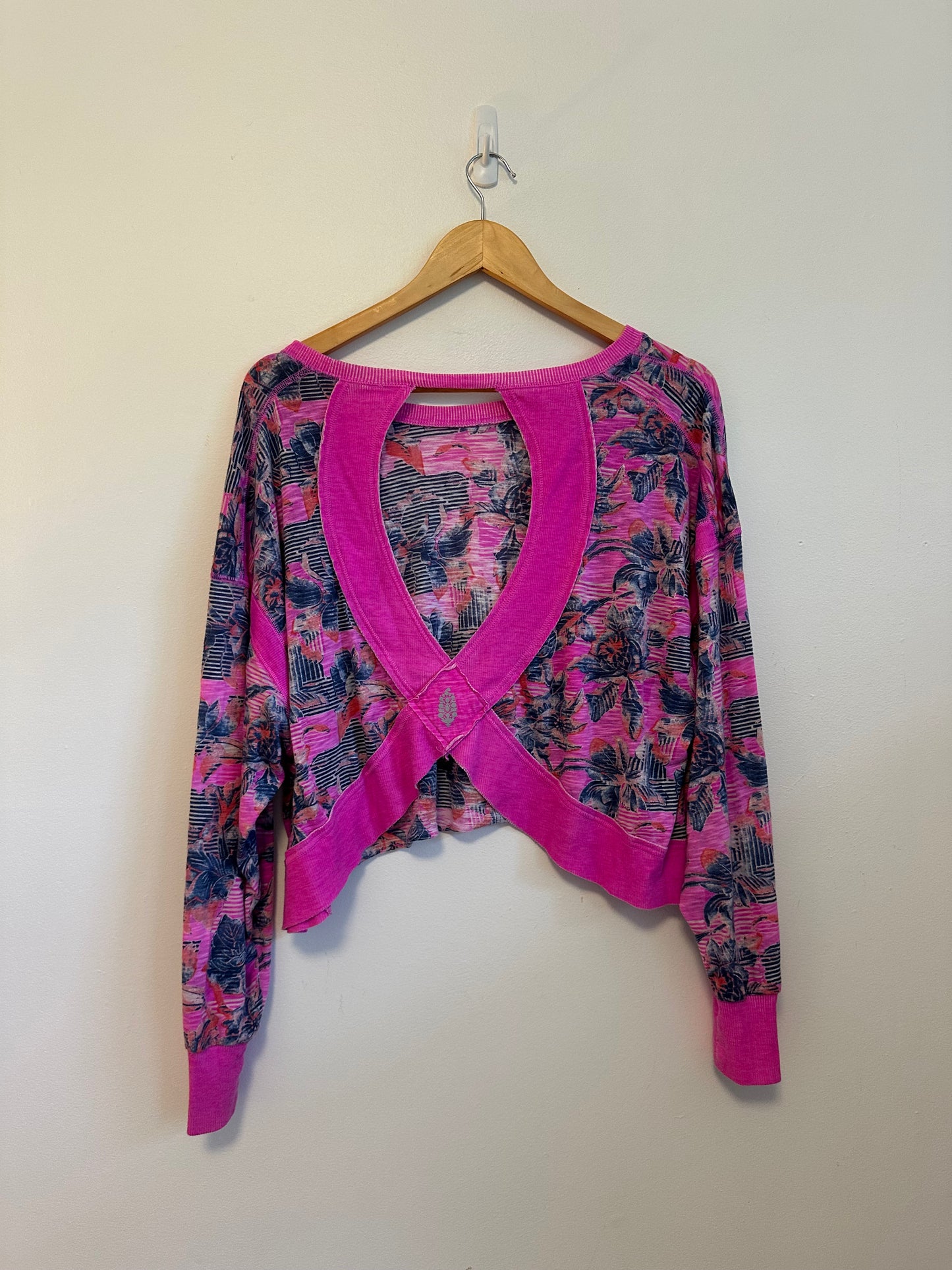 Free People Movement Floral Burnout Cropped Open Back T-Shirt | Size Small